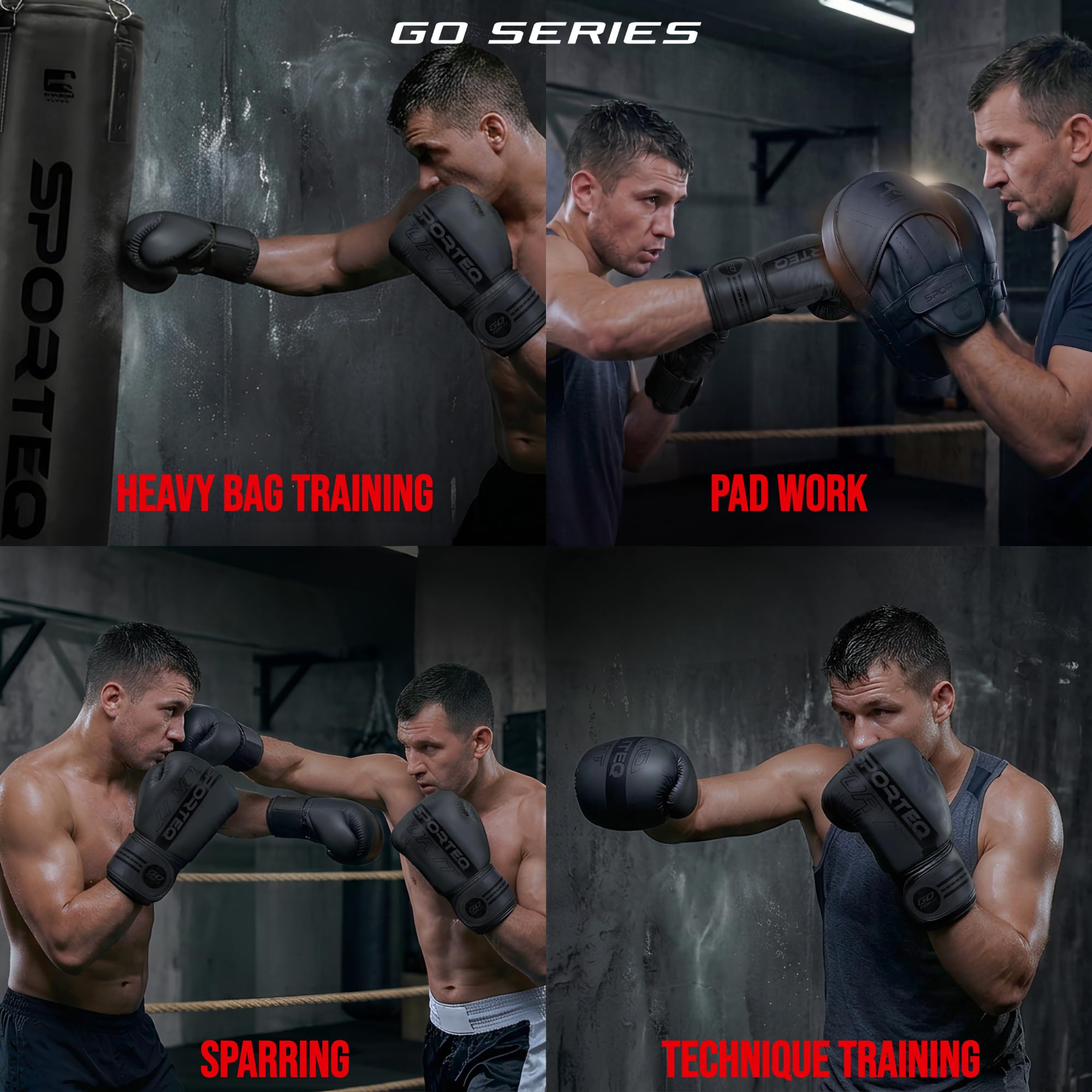 Boxhandschuhe für Training & Sparring – Gym & Boxsack Handschuhe mit stoßdämpfender Polsterung, Maya Hide Leder, sichere Klettverschluss-Handgelenkstütze, GO-Serie