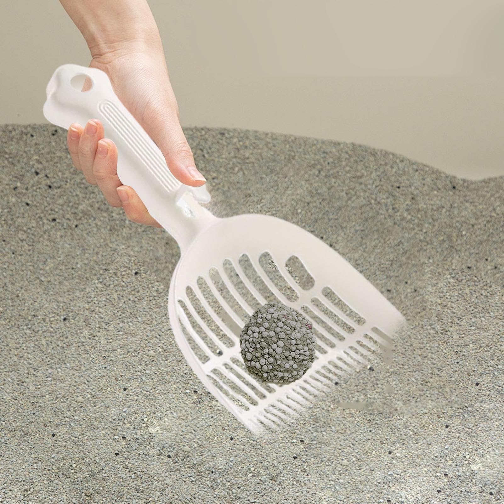 Pala para Arena de Gatos, Pala ergonómica con Mango Largo for Mascotas, Limpieza eficiente, hogar, fácil de Usar en Interiores(White)