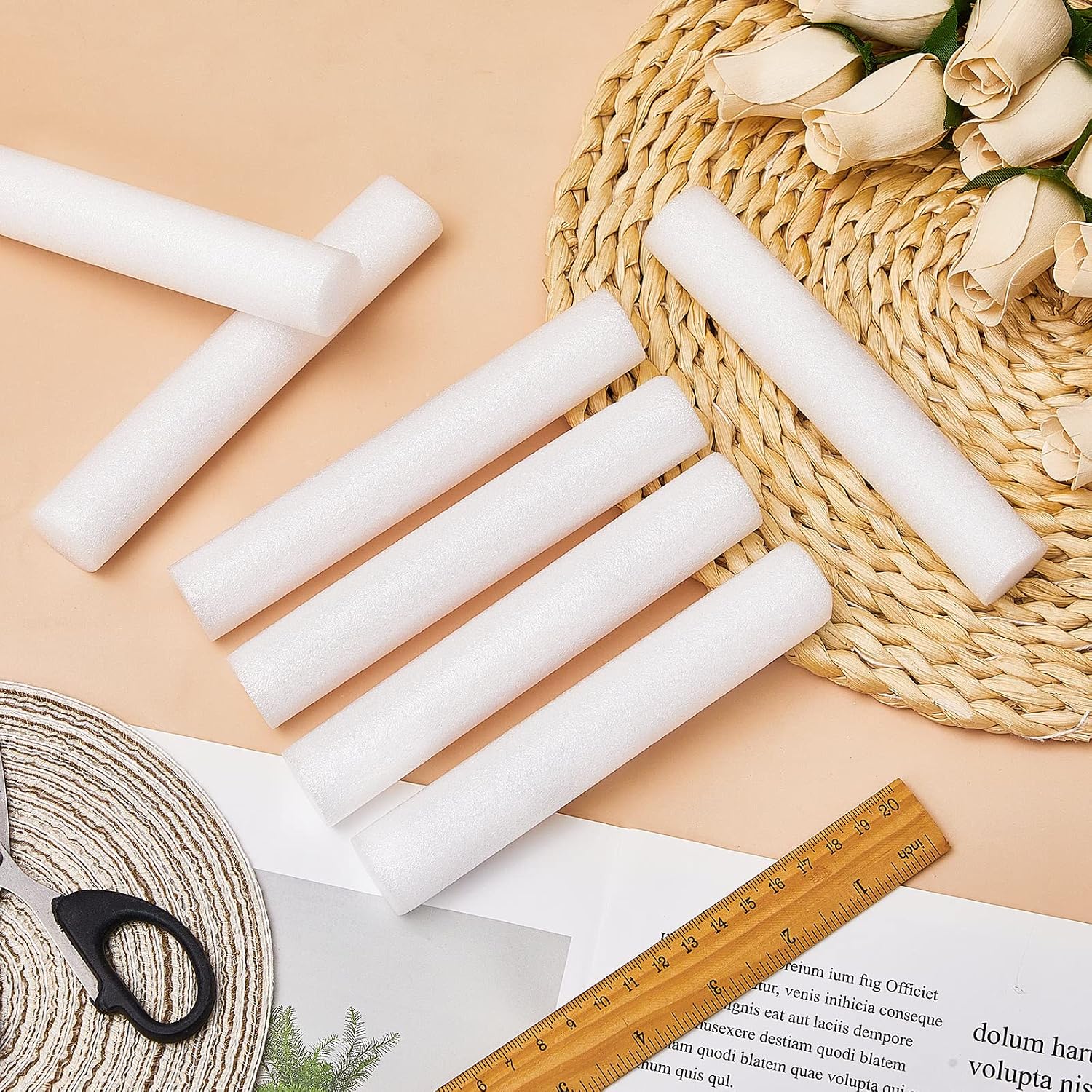 Fabbay 30 Pieces 6 Inch White Foam Cylinders for Crafts Foam Tubes Rods Cylinders Shape for Modeling, DIY Crafts and Arts Projects Decorations Supplies