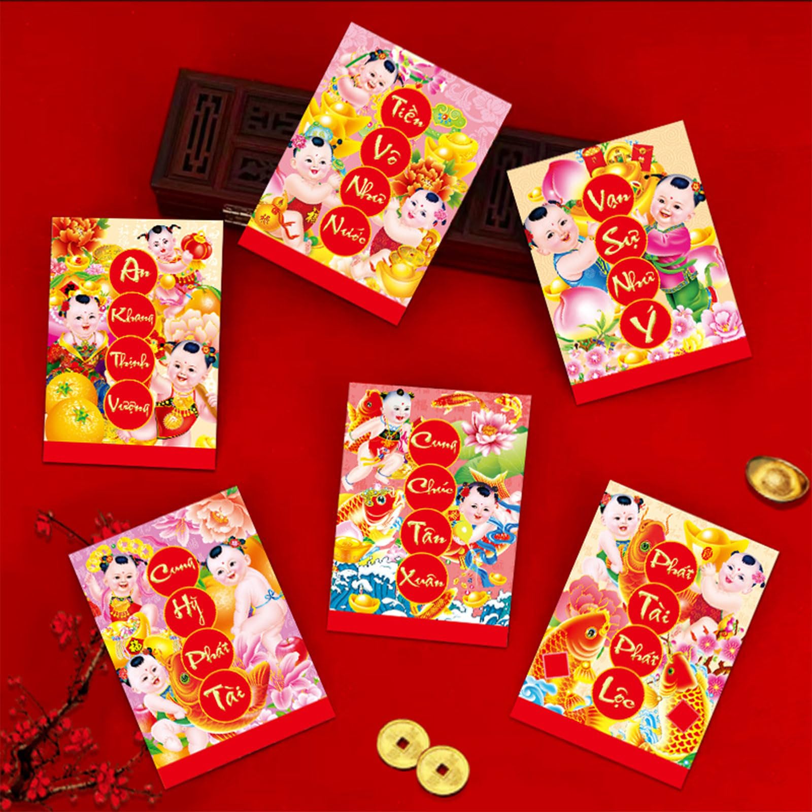 48 Enveloppes Rouges Vietnamiennes Pour Nouvel An Lunaire - Motif Année Du Cheval, Traditionnelles, Papier Qualité