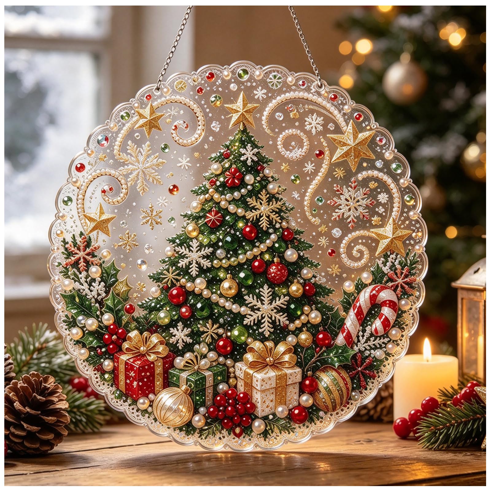 Christmas Pearl Diamond Painting Suncatcher Kit,8.27'' x 8.27'' — image 1