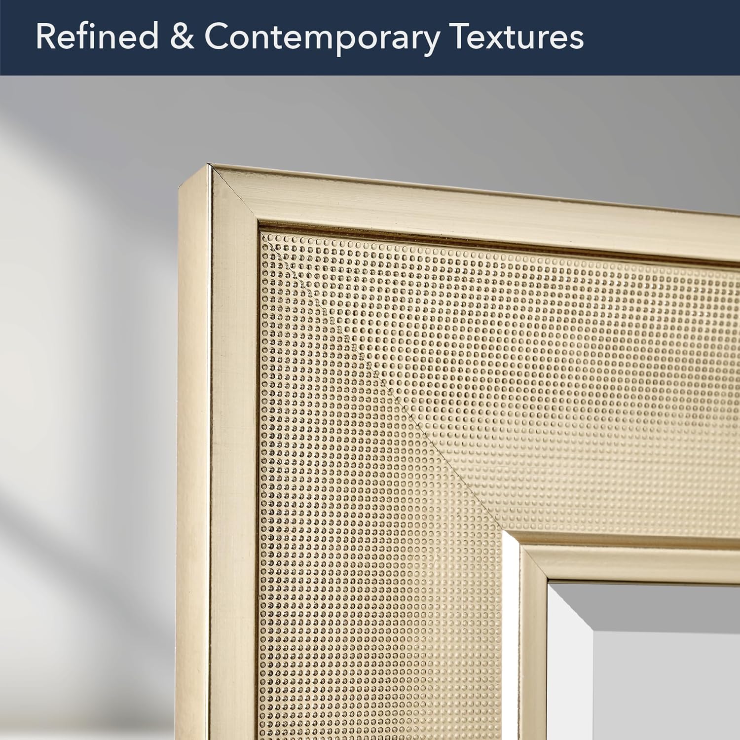 Head West 25"x31" Pave Textured Beveled Framed Wall Mirror, Decorative Rectangular Wall Mirrors for Bathroom Sink, Bedroom, Living Room, and Entryway, Champagne Gold