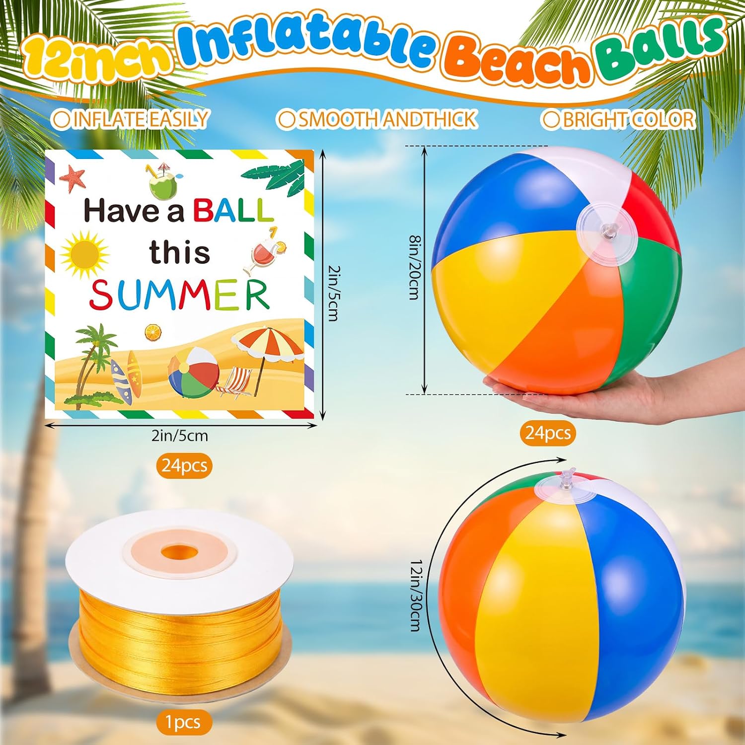 Lunmon 96 Pcs End of Year Gifts for Students Bulk Inflatable Beach Balls Mini Bubble Wand with Tags and Ribbons, Kids Summer Gift Bulk Pool Goody Bag Beach Favor Decoration Hawaiian Party Supply
