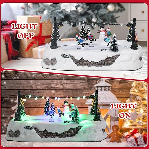 Miniatura 4 de Bshine Casas de Pueblo Navideño - Edificio Musical de Pueblo Navideño con Estanque de Patinaje y Patinadores en Movimiento, Figuras que Funcionan