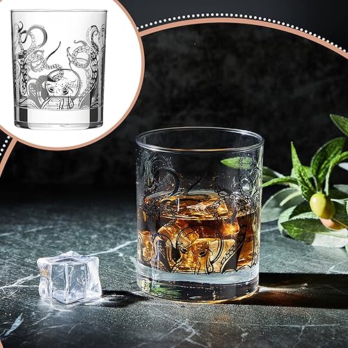 Miniatura 7 de Zhehao 4 vasos de whisky de tentáculo de pulpo de 10 onzas, taza de pulpo a la antigua, copas de vino transparentes para playa, copas para beber