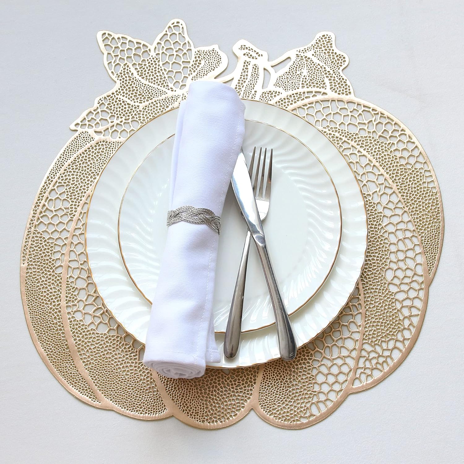 16.5“×17" Pressed Vinyl Metallic Placemats for Halloween Thanksgiving Dining Table Decoration, Set of 6, Pumpkin Gold image 2