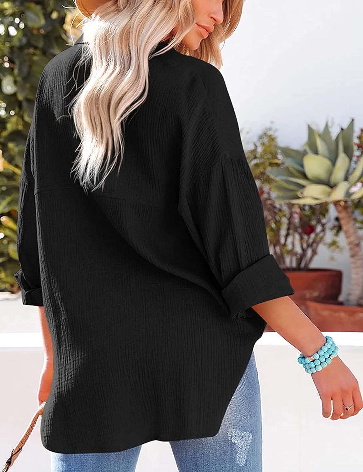Oversized Button Down Shirts for Women Cotton Boyfriend Long Sleeve Work Blouses Tops - Image 5