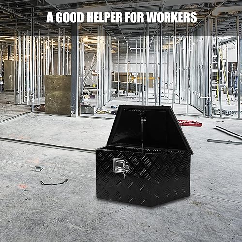 Miniatura 5 de confote Caja de herramientas chapada en aluminio de 26 pulgadas, caja de herramientas para camioneta, remolque, caja de herramientas con lengua,