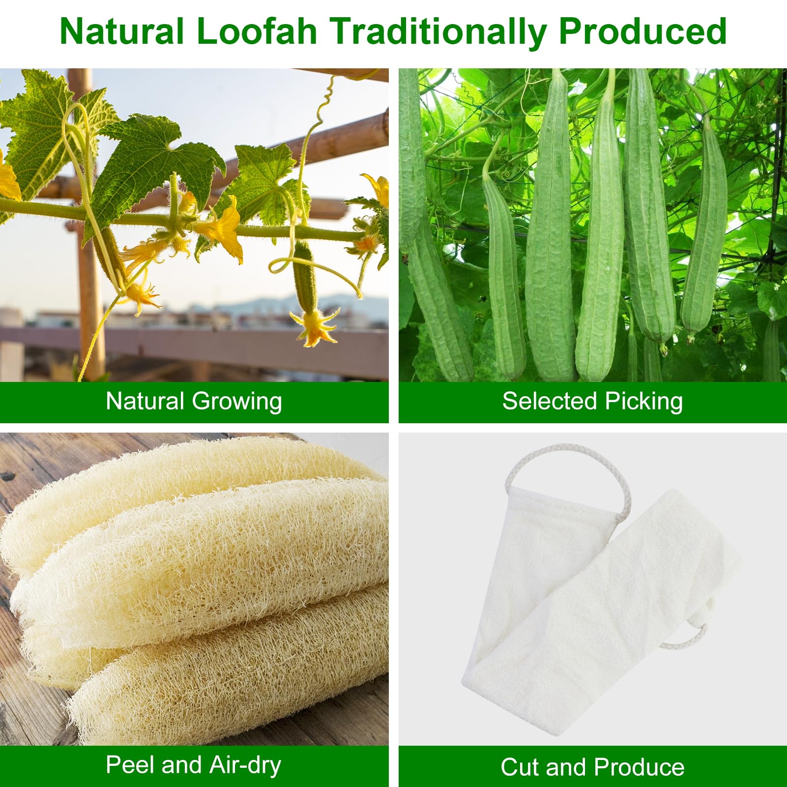 Loofah Back Scrubber, pasek kąpielowy z podkładką z gąbki Luffa, organiczny złuszczający grzbiet, dla mężczyzn i kobiet