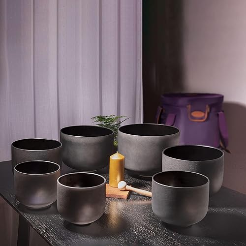 Miniatura 9 de TOPFUND Juego de 7 cuencos de cristal con estuches de transporte y mazos de 6 a 12 pulgadas y 432 Hz