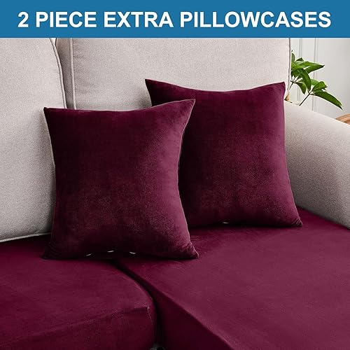 Miniatura 21 de Funda para sofá, funda de cojín de terciopelo elástico de 2 piezas, funda elástica lavable para asiento o respaldo, fundas de asiento de sofá para