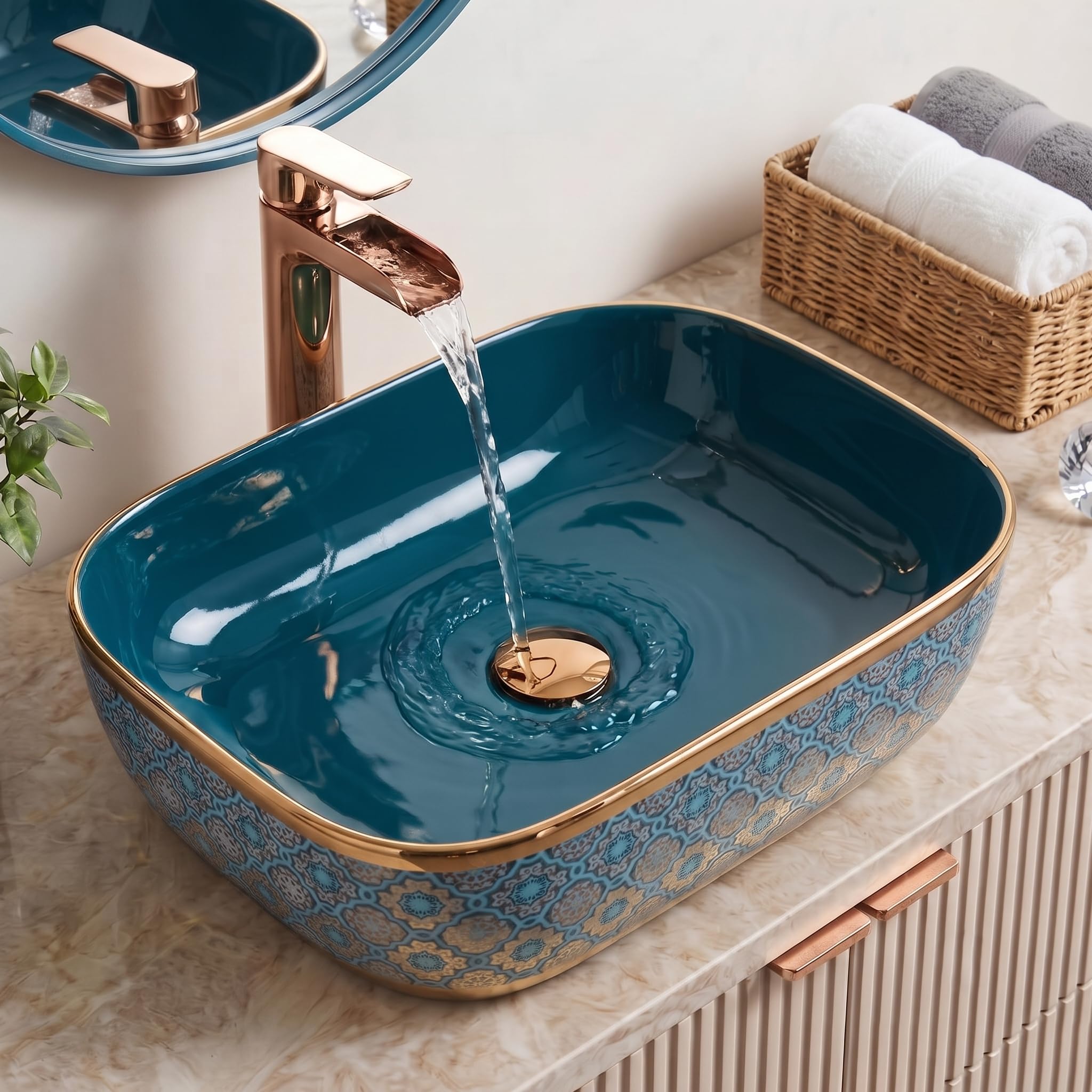 BASSINO Table Top Wash Basin - Glossy Blue & Gold -1 BASSINO Table Top Wash Basin - Glossy Blue & Gold -1