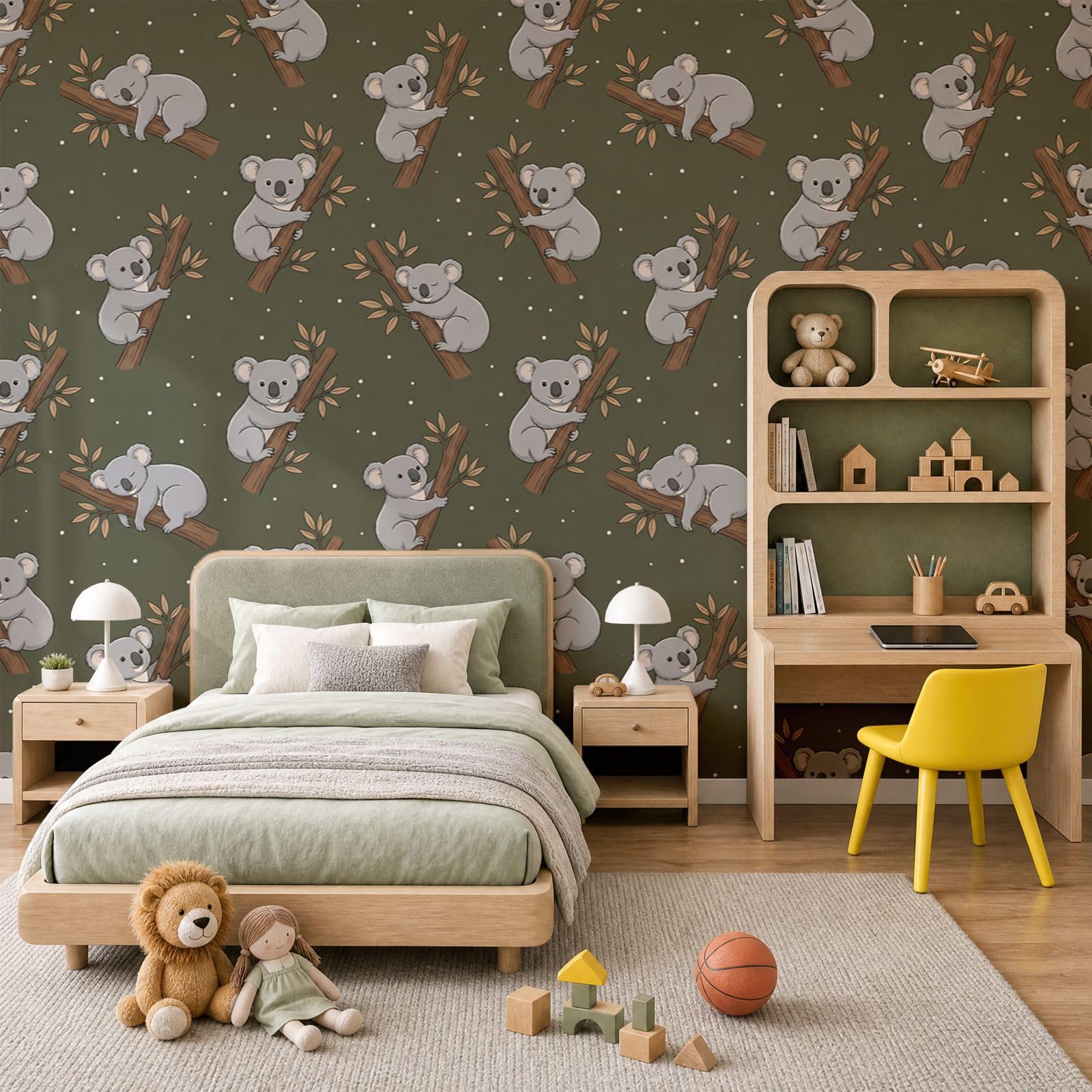 Papier peint de soie mignon koala gris décoration murale chambre bébé