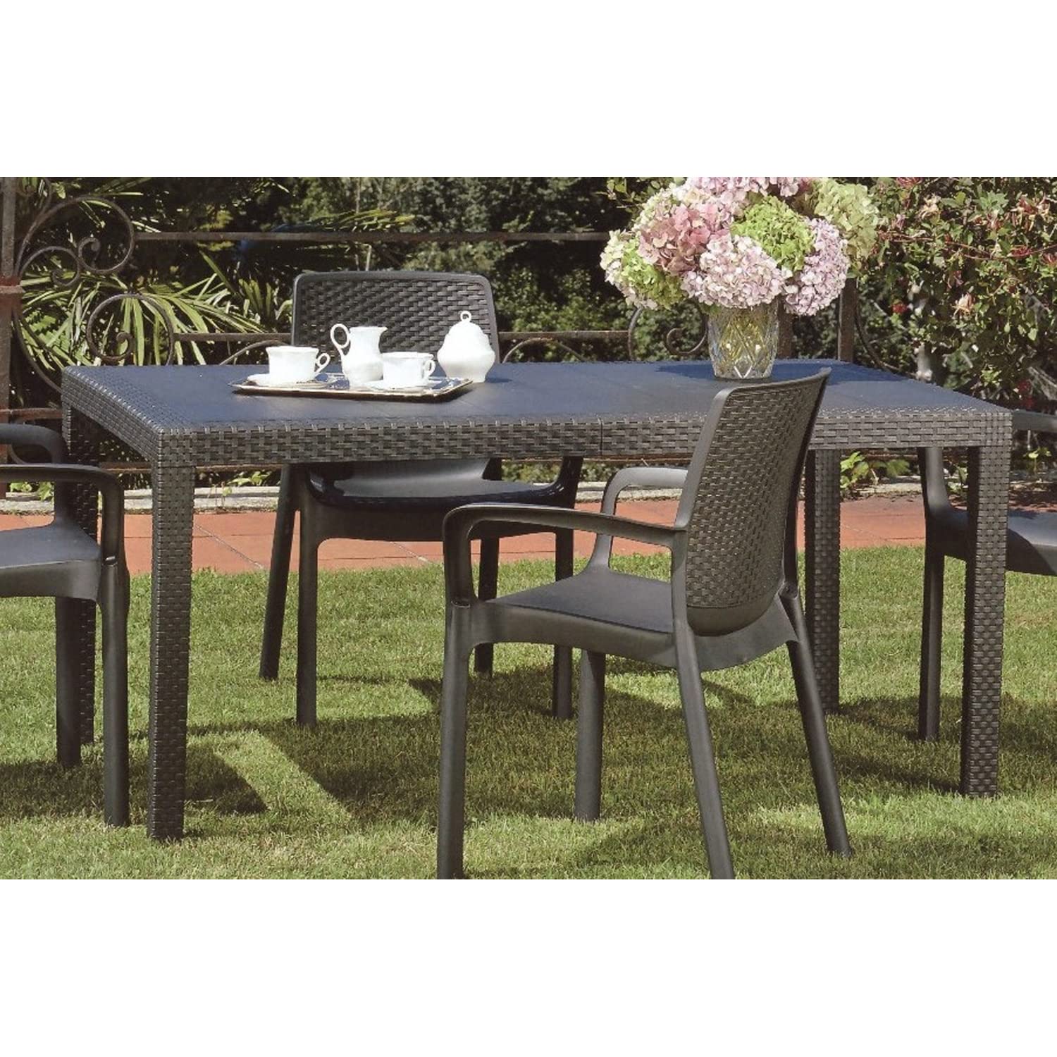 NO MANUFACTURER Tavolo da Giardino Interno ed Esterno in Resina Joker Antracite 138 x 78 cm