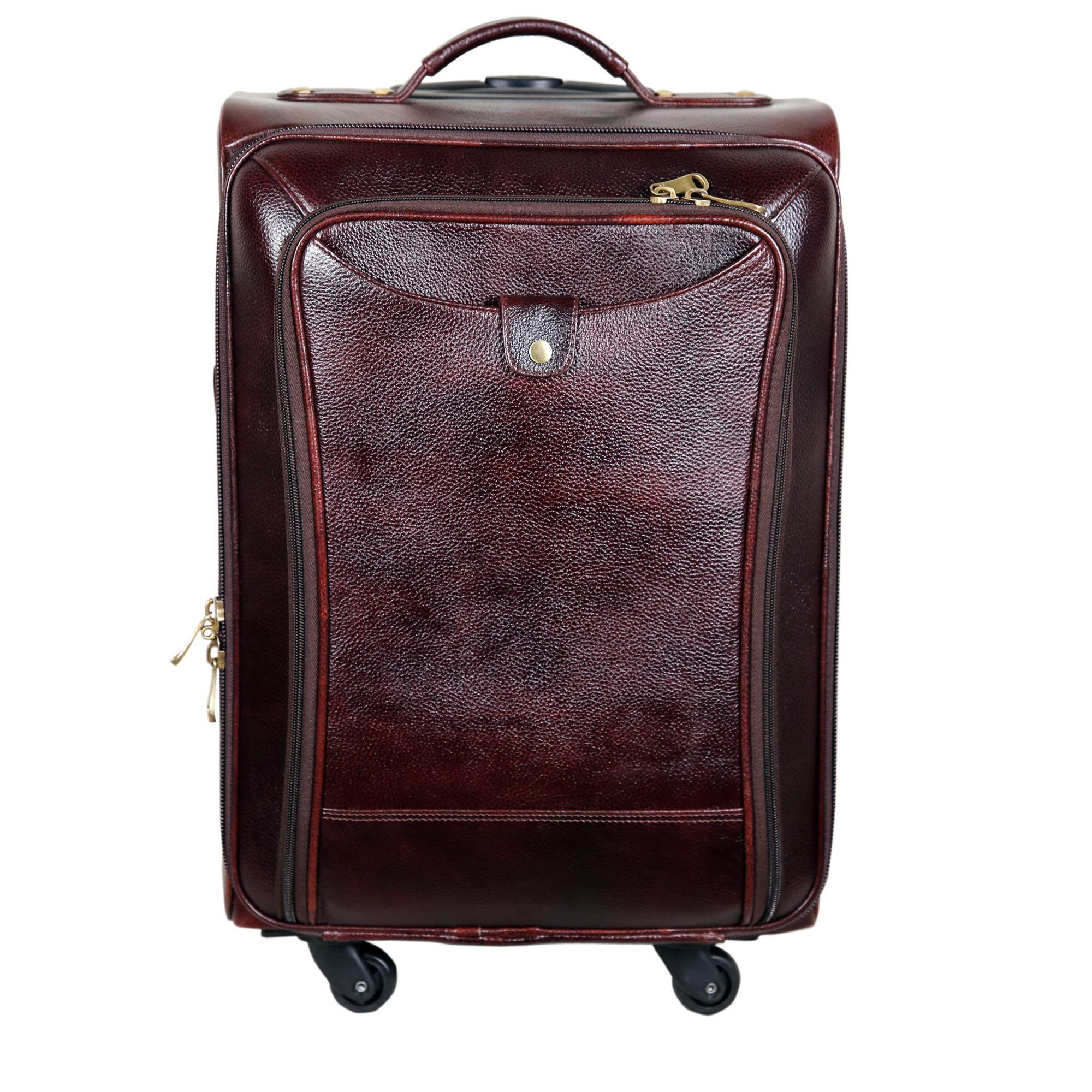 RICHSIGN LEATHER ACCESSORIESBrown Leather Suitcases Small Trolley Bags for Men Luggage 20 inch
