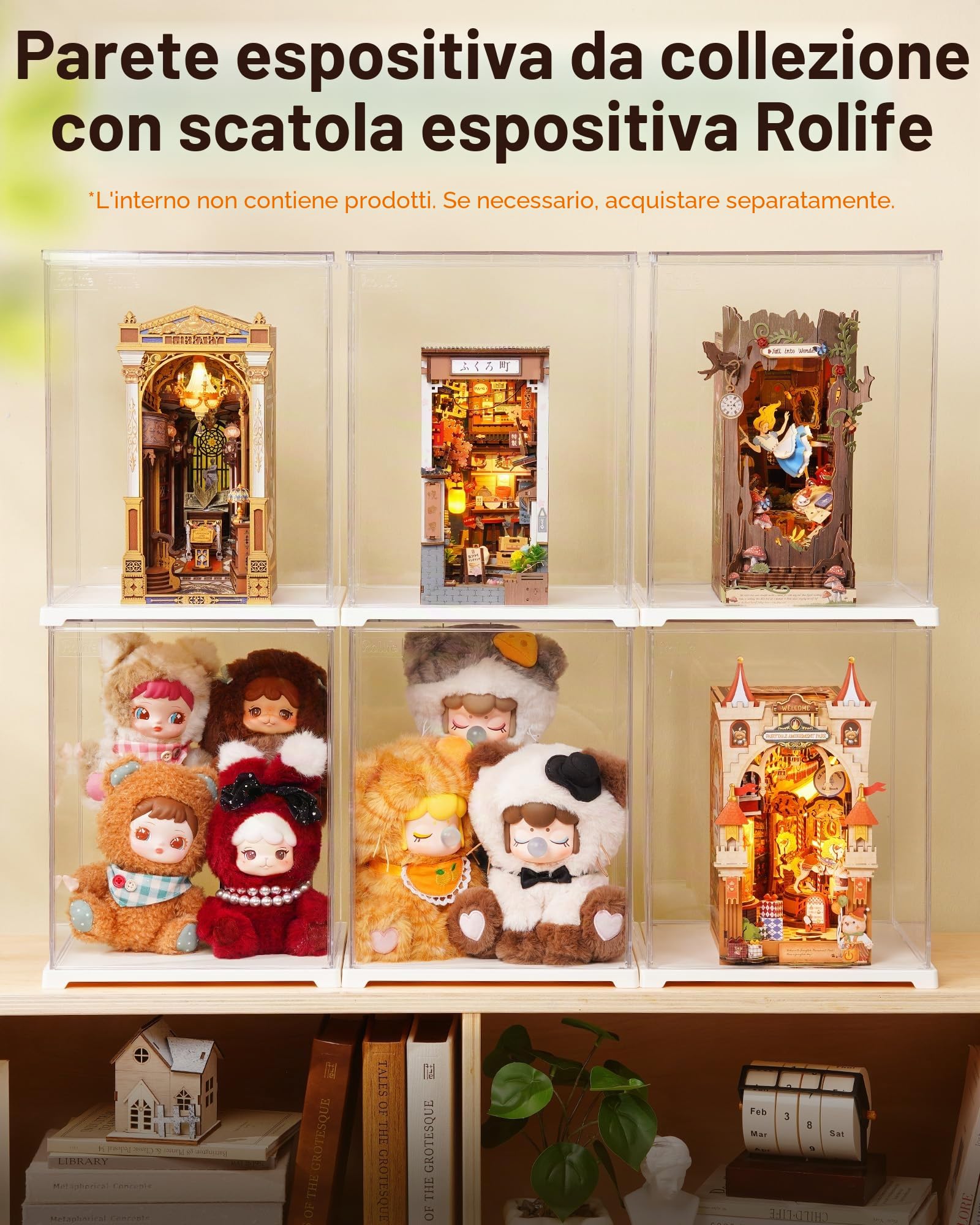 Rolife Vetrina in Acrilico con Passacavo Scatola Espositiva Trasparente per Book Nook, Puzzle 3D, Action Figure e Modelli Miniatura LED (23x23x29,2 cm)