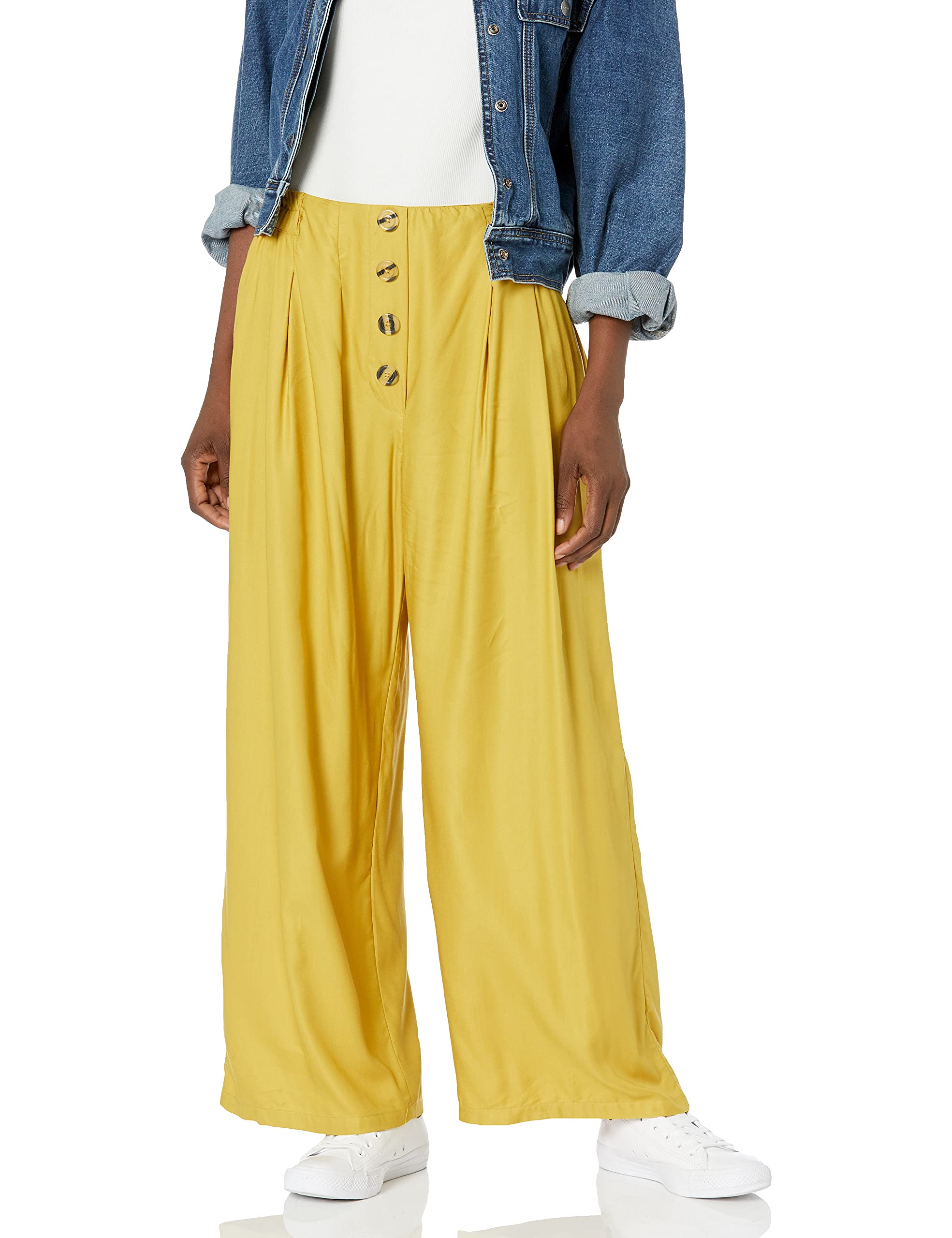 Angie Womens Twill Pants with Faux Button Front