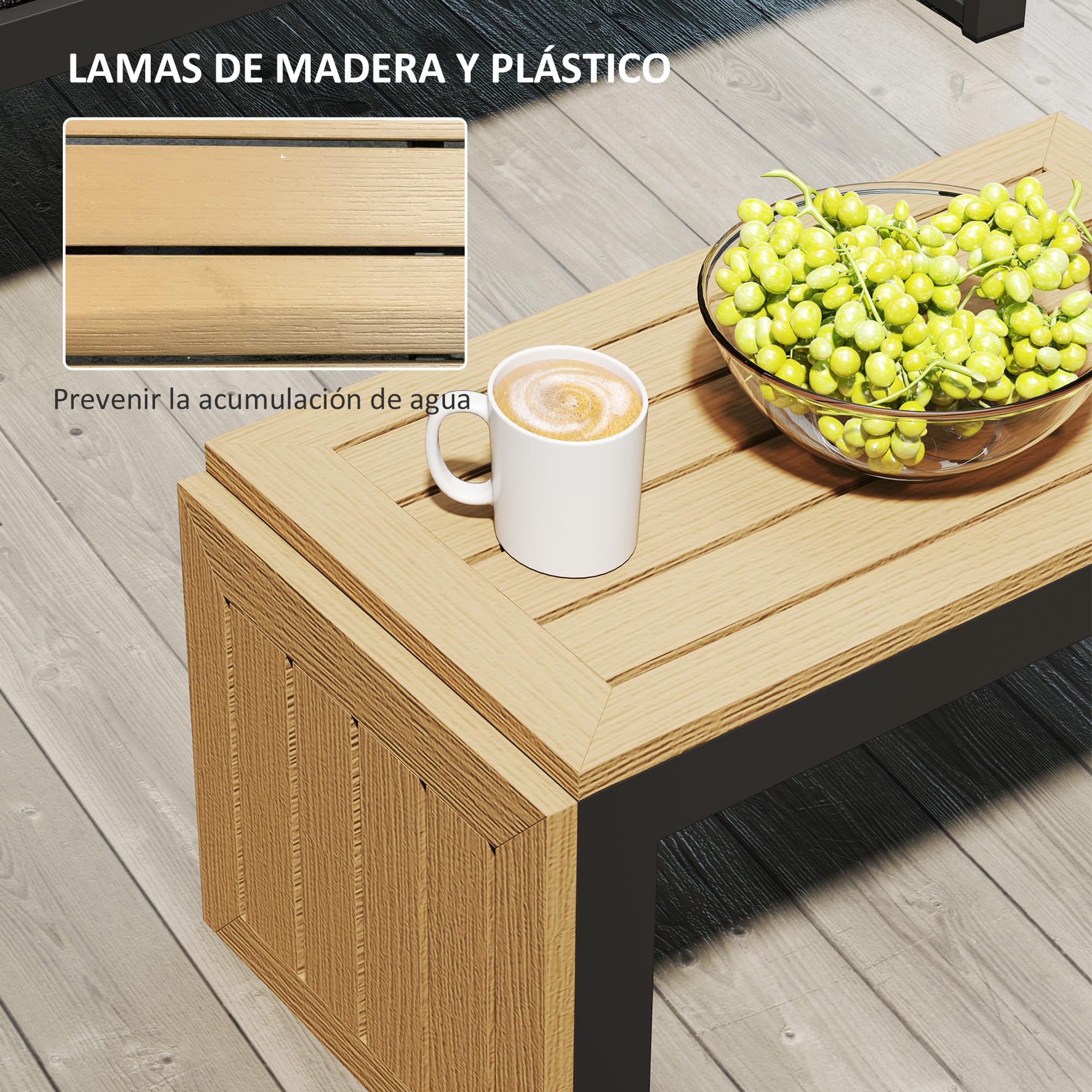 Outsunny Conjunto de Jardín Exterior de 3 Piezas Gris Claro | Sofá Exterior Seccional Resistente con Estructura de Aluminio, 2 Sofás de 2 Plazas, Mesa de Centro Versátil, Cojines