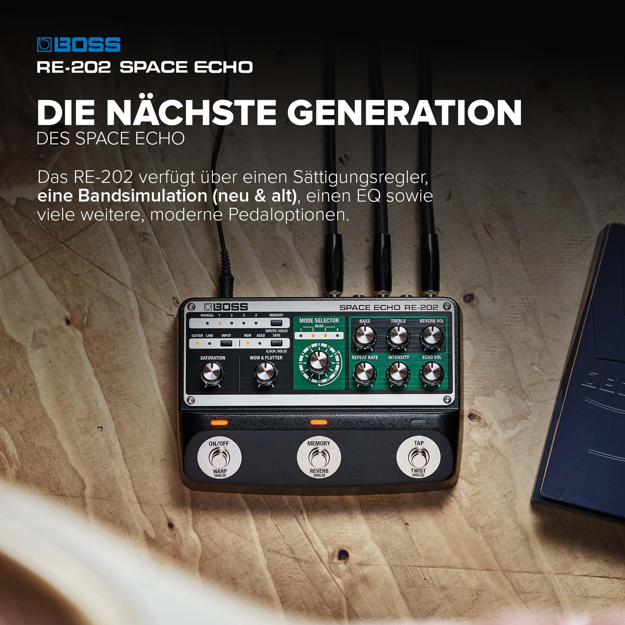 BOSS RE-202 Space Echo Tape Echo Delay Reverb Effektpedal Stereobetrieb Federhall Wow & Flutter