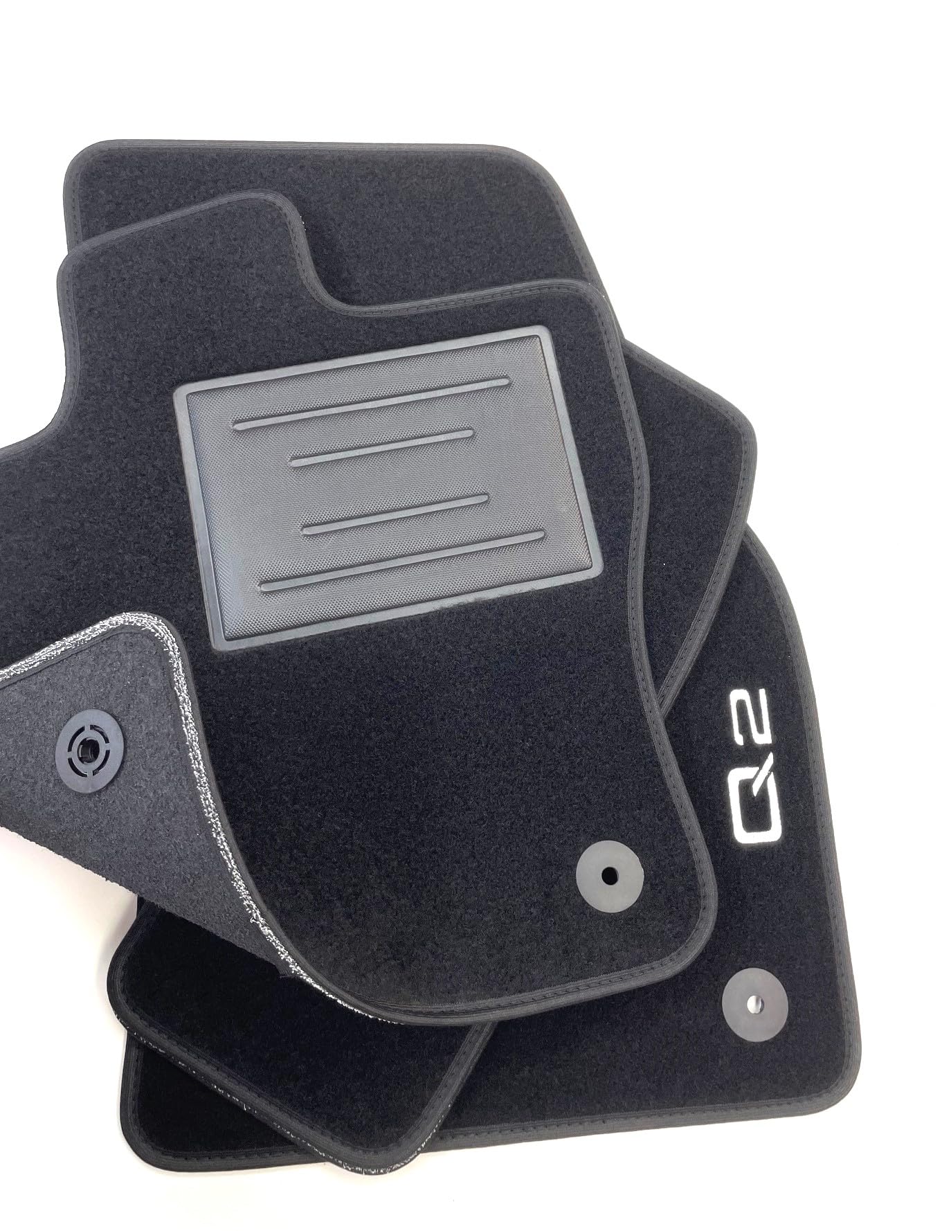 ASC Tappetini Auto Compatibili con Audi Q2 2017-2024, Moquette su Misura con Bottoni, 2 Loghi Ricamati