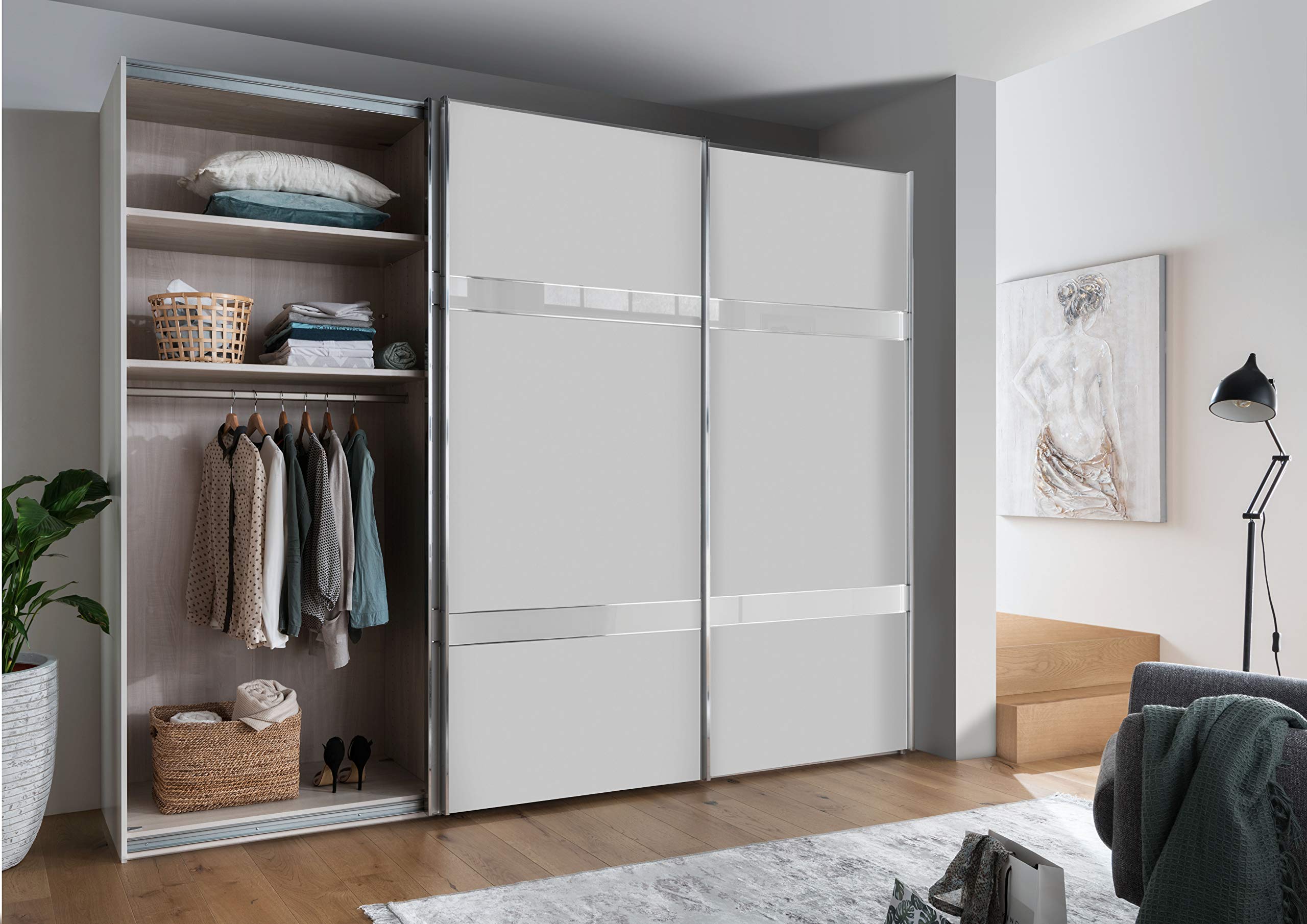 WIEMANN Rialto Kleiderschrank, Schwebetürenschrank, Schlafzimmerschrank, mit Schiebetüren, Breite 280 cm, in weiß, Holz, B/H/T 280 x 236 x 67 cm Küche, Haushalt & Wohnen