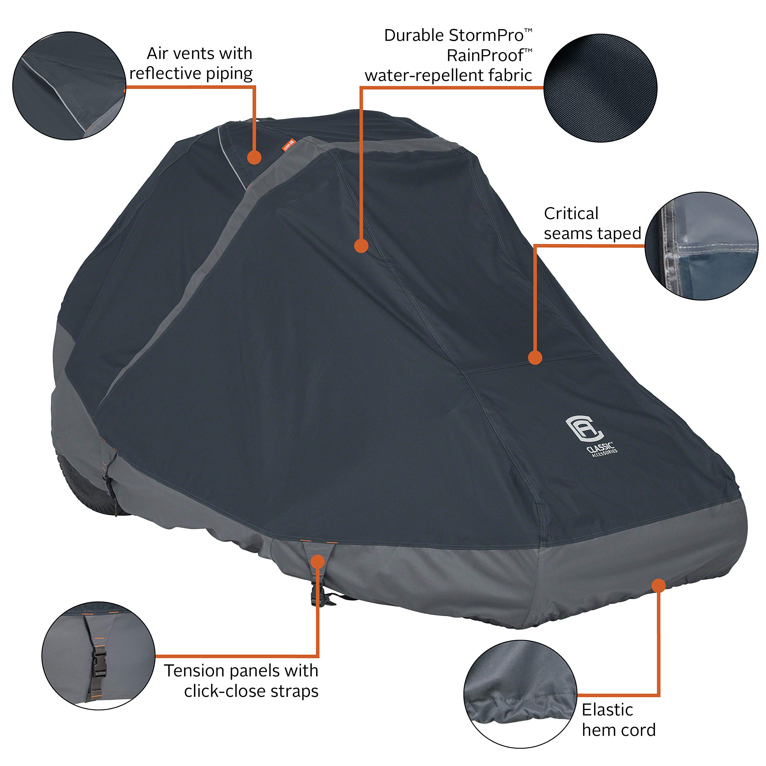 Classic Accessories StormPro Wasserfeste, robuste Abdeckung für Rasenmäher mit Decks bis zu 152,4 cm, Grau