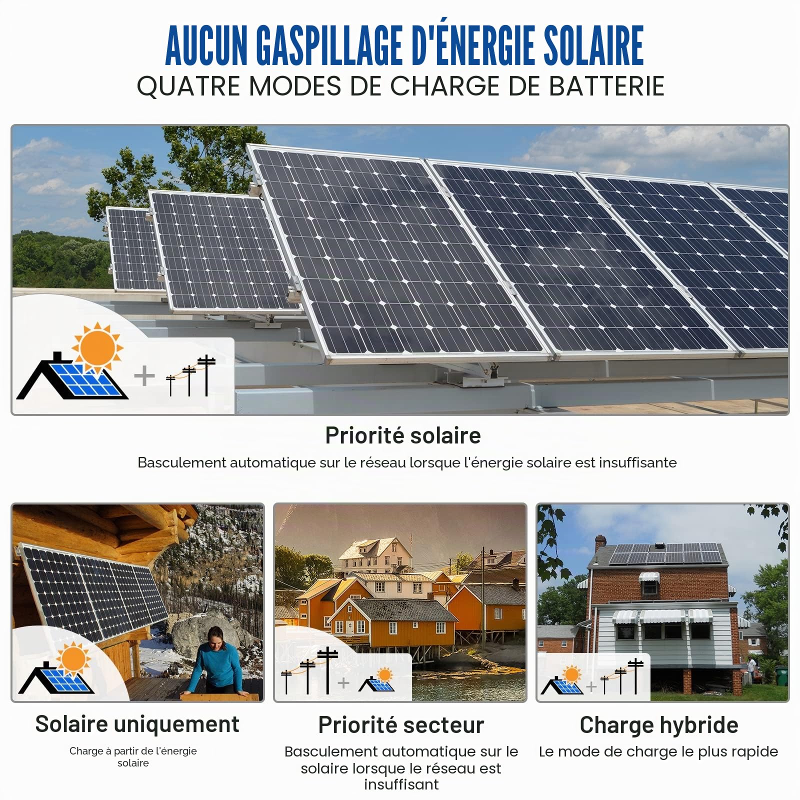ECO-WORTHY Onduleur hybride 48 V 5000 W pur sinusoïdal + régulateur de charge solaire MPPT 80 A CC à 220 V/230 V CA onduleur solaire pour camping-car maison complète système solaire
