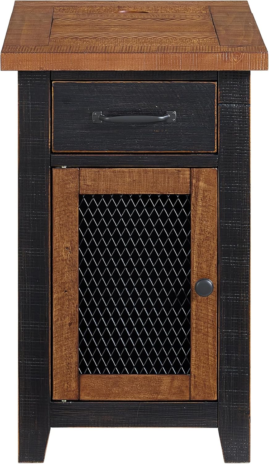 Martin Svensson Home Solid Wood Black and Honey Rustic Chairside End Table with Power and Storage