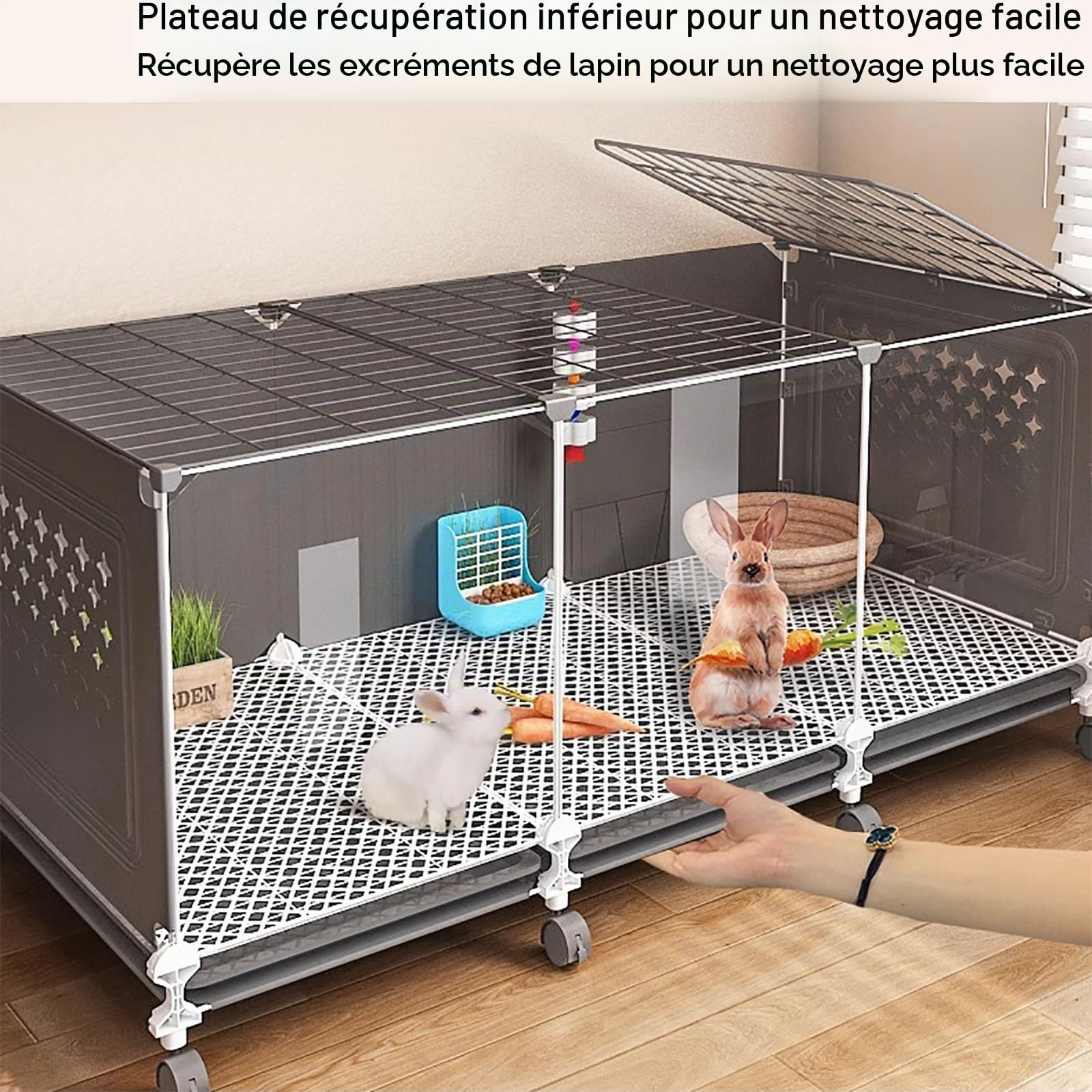 Cage À Lapin D'intérieur, Cage À Lapin De Luxe, Cage À Cobaye, Façade Transparente,(Black,70 * 45 * 45cm)