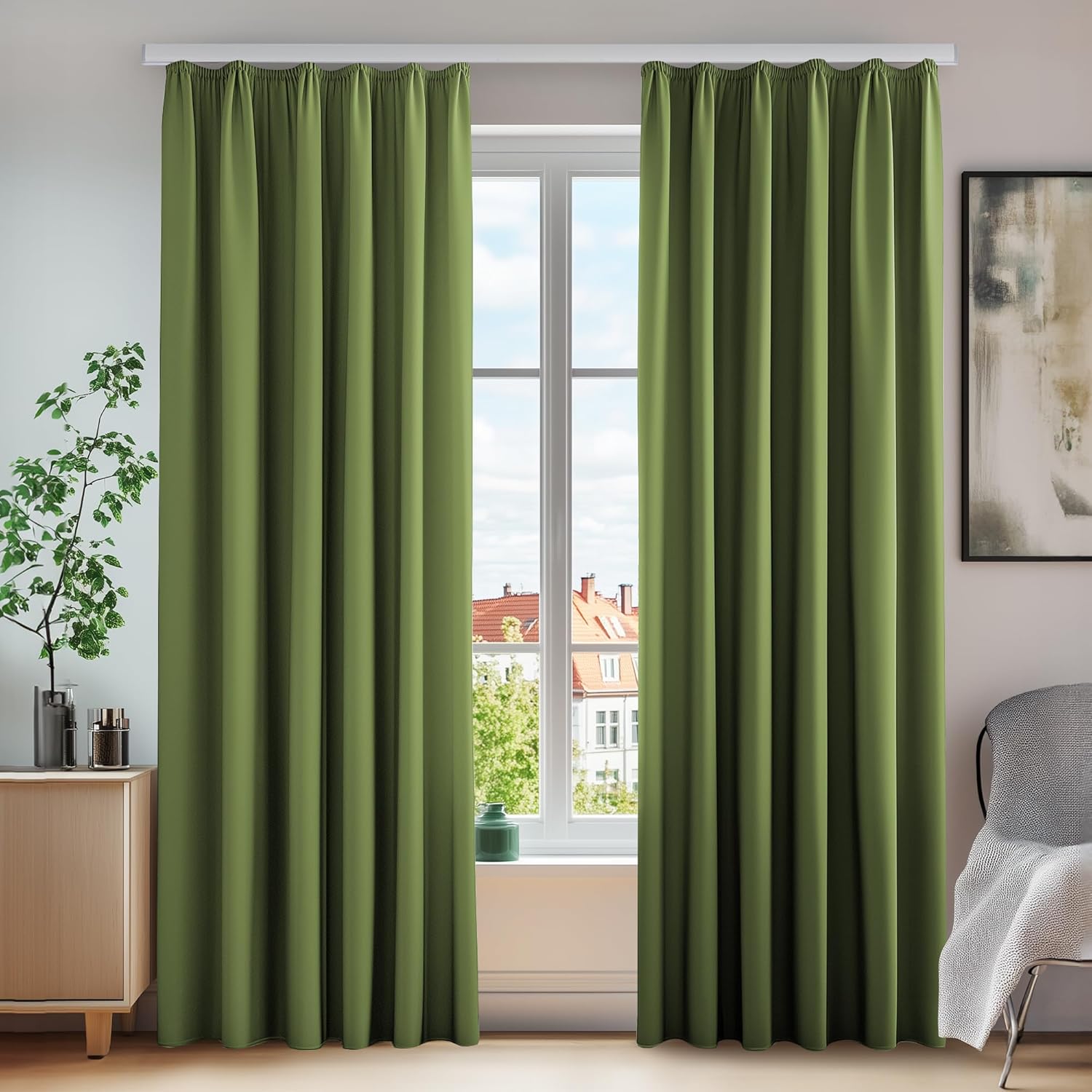 Deconovo Hrubé zatemňovacie závesy v jablkovo zelenej farbe