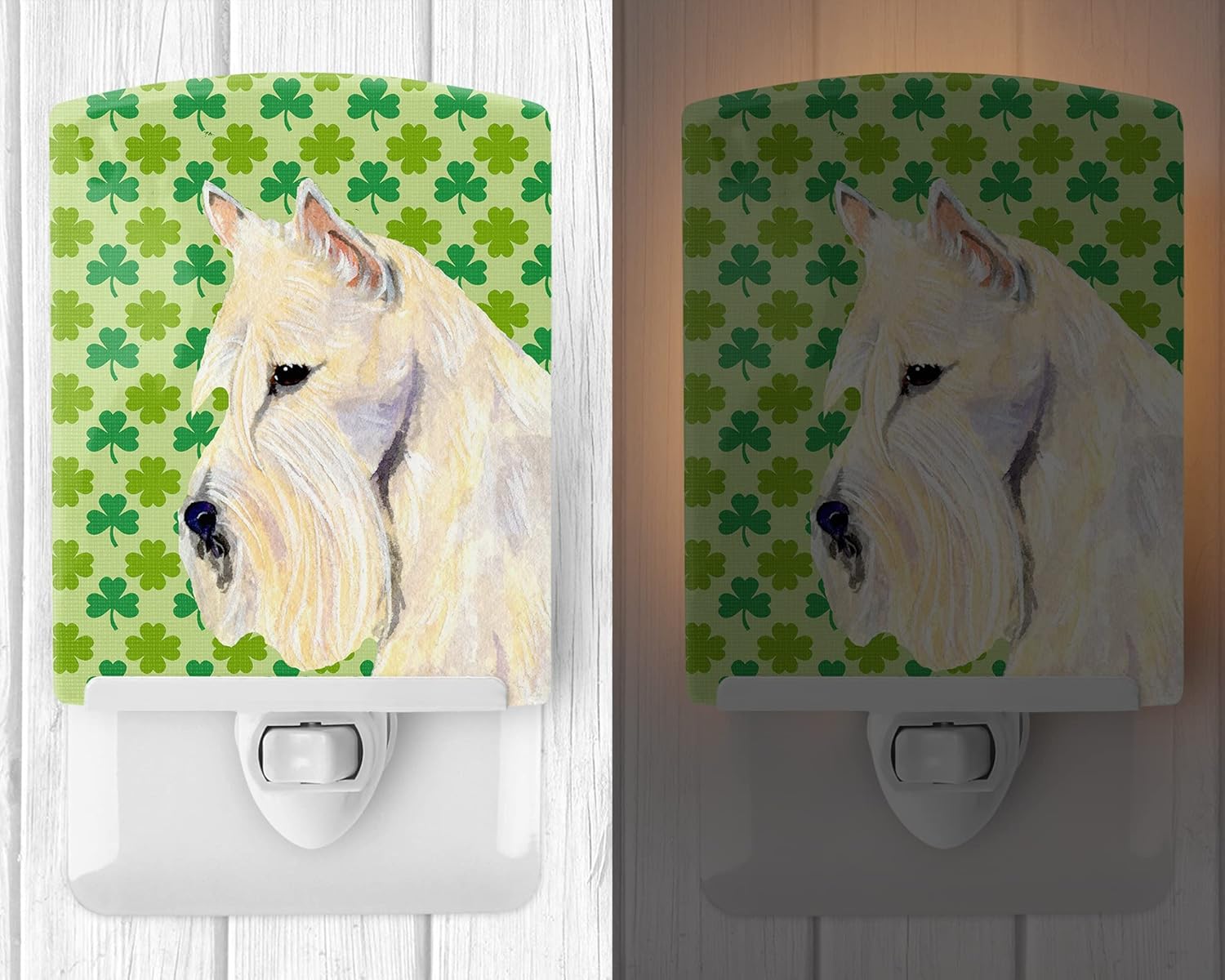 Caroline's Treasures SS4461CNL Scottish Terrier St. Patrick's Day Shamrock Portrait Ceramic Night Light Compact, UL-Certified, Ideal for Bedroom, Bathroom, Nursery, Hallway, Kitchen, 6x4x3, Multicolo