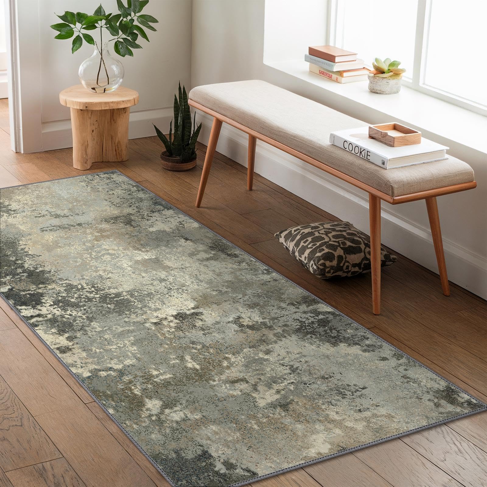 GENIMO Vloerkleed voor woonkamer Wasbaar laagpolig tapijt, onderhoudsvriendelijk, geschikt voor slaapkamer, keuken en eetkamer, Aquablauw,160X230CM
