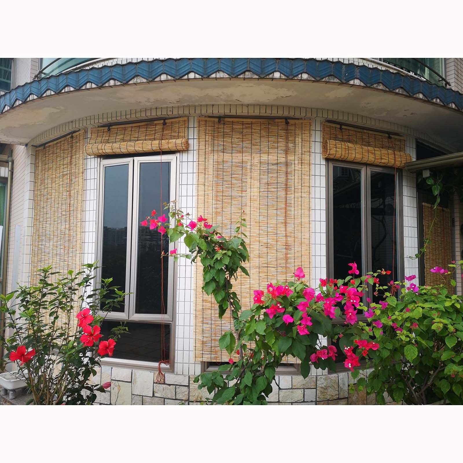 Store Enrouleur en Bambou Naturel,utilisés pour Fenêtres,Rideau De Roseau Extérieur,Stores Romains,Pare-Soleil,Largeur 90cm 150cm,Isolation Thermique,Store À Rouleau,W×H-135x260cm/53x102in