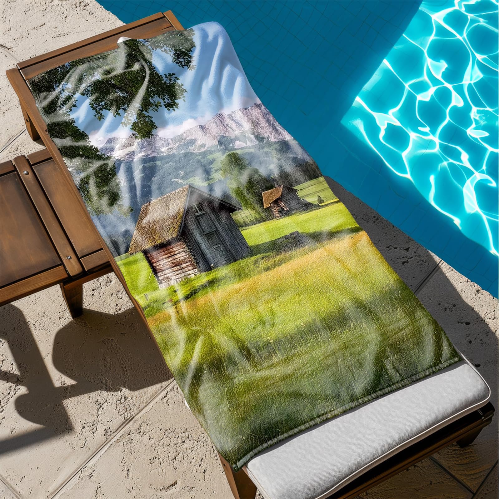 Tapis de Plage XXL Anti Sable Bleu Montagne Serviette Piscine Adulte,Natte De Plage Pliable, Voyage Accessoires De Plage Camping,Serviette de Bain Personnalisée