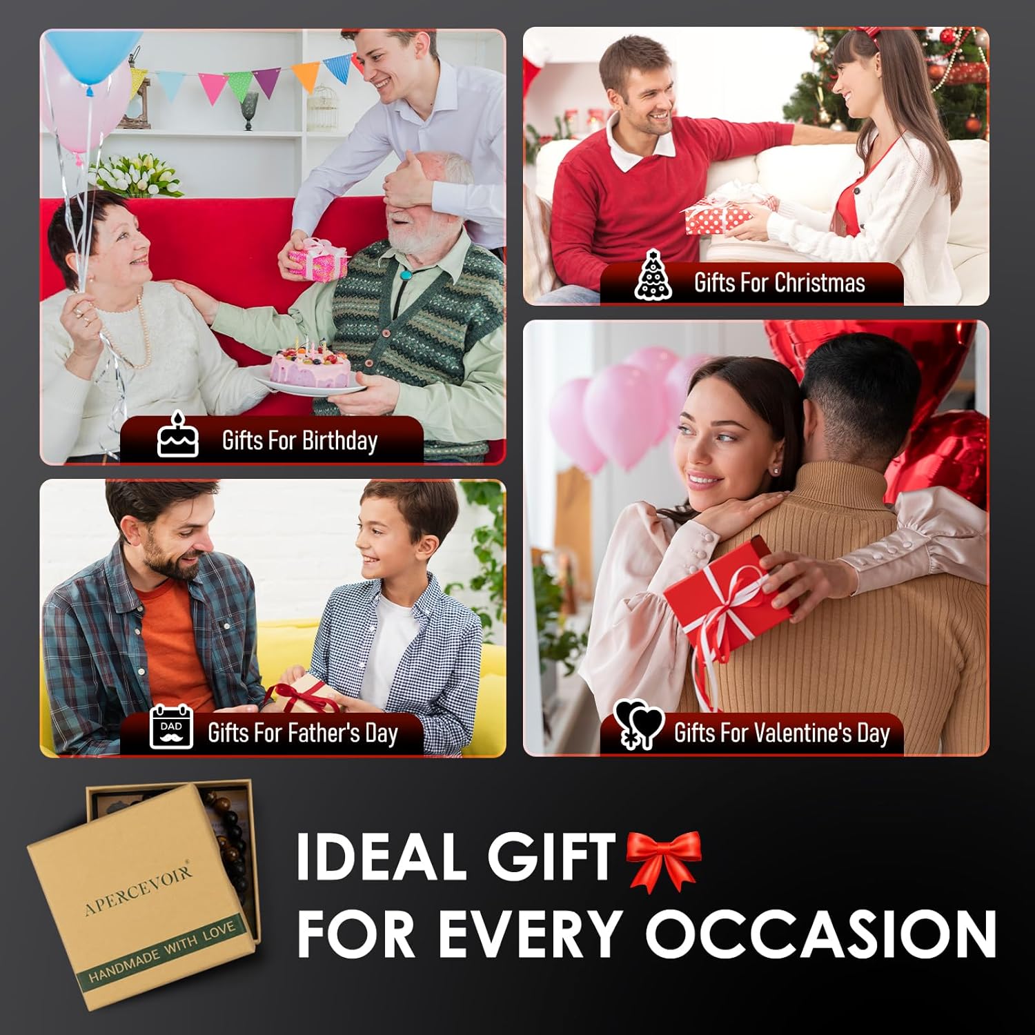 Men’s 2 Tiger Eye Bracelet Gift Set - Adjustable Lava Rock & Black Agate Beaded Bra... - Image 6