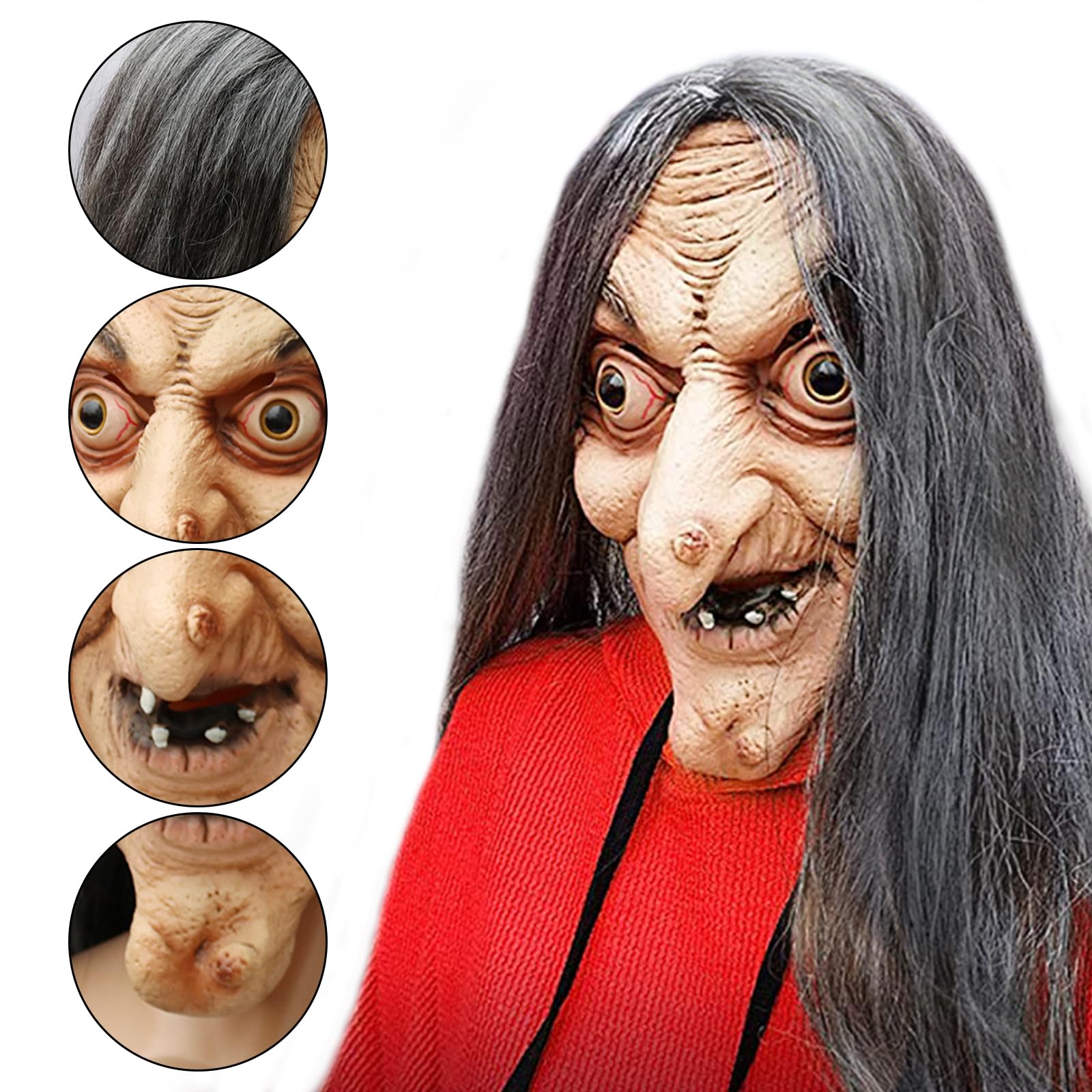 Glaxcidy Halloween Scary Witch Mask, Creepy Old Woman Witch Mask with Long Hair, Horror Realistic for Halloween Carnival Party Costume Cosplay Costume Decorations - Image 3