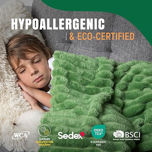 Miniatura 4 de GREEN ORANGE Manta de forro polar tamaño Queen de 90 x 90 pulgadas en elegante caja de regalo, color verde aguacate, 300 GSM, cálida y cómoda,