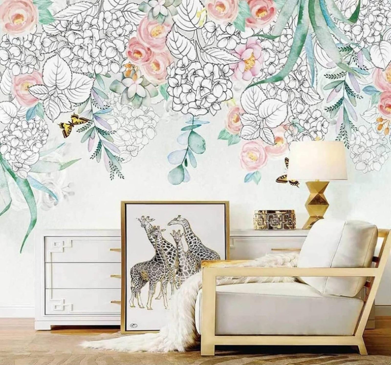 XLMING Hand Drawn Beautiful Pastoral Flowers Butterflies 3D Wallpaper Luxury Silk Study Dining Feature Sofa Grey Bedroom Living Room Tv Decorative Wall-400cm×280cm