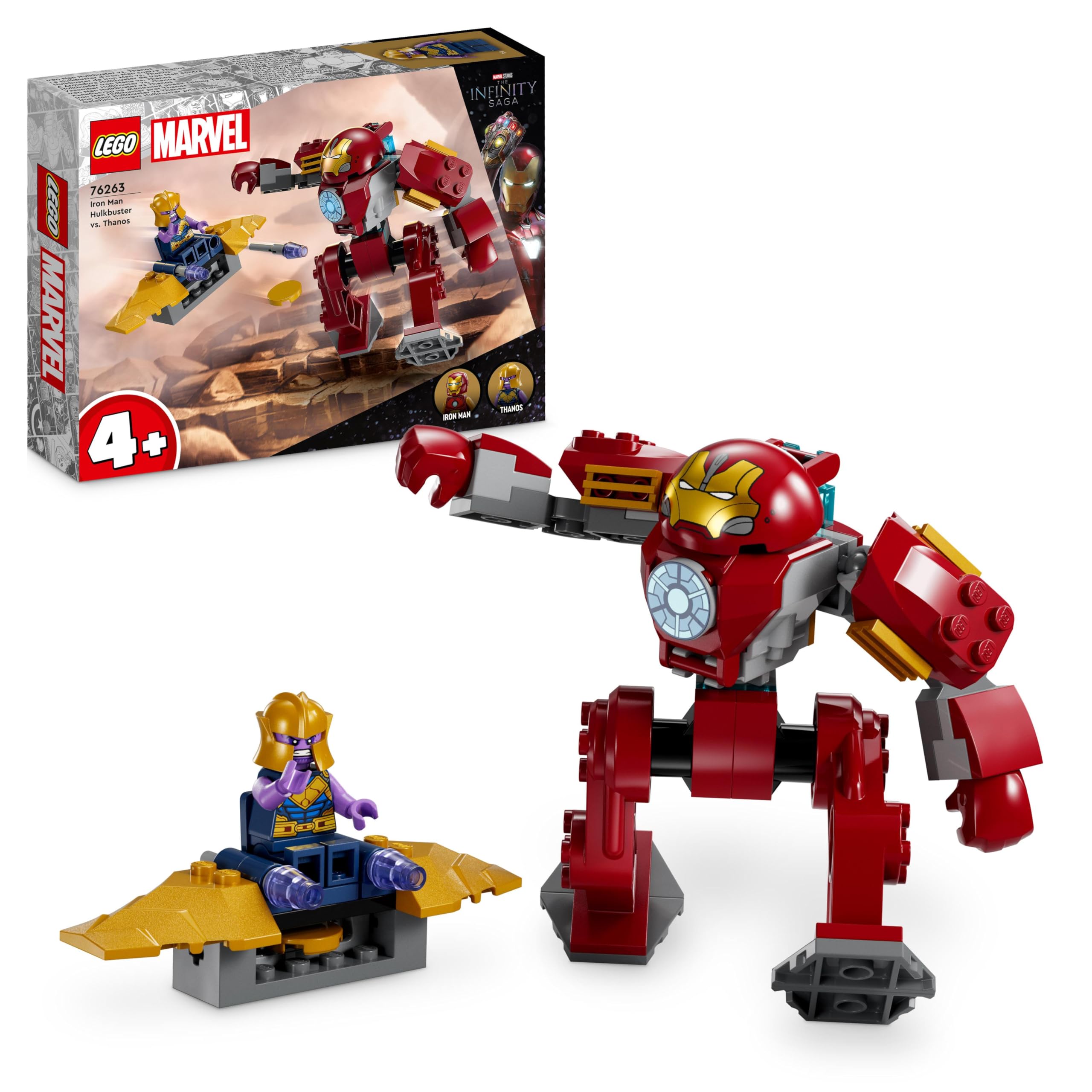 76263 Marvel Iron Man Hulkbuster vs. Thanos Set for Children from 4 Years, Superhero Action Based on Avengers: Infinity War, with Buildable Action Figure, Toy Plane and 2 Mini Figures