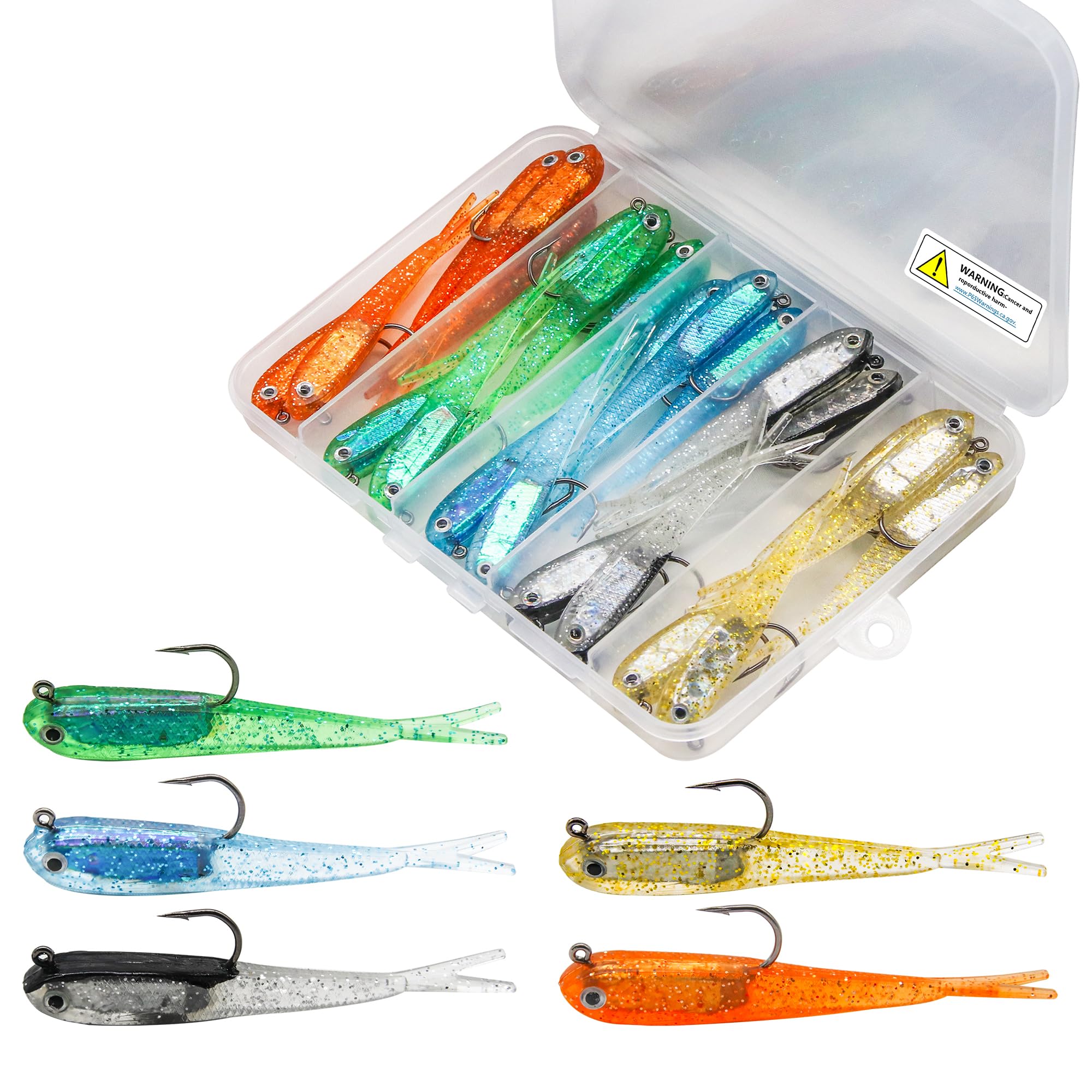 INFISHCEO Fishing Lures for Bass, Jig Head Hook Swim Shad Lure 25Pcs Paddle Tail Swim Baits for Saltwater Freshwater Fishing Trout, Walleye, Crappie