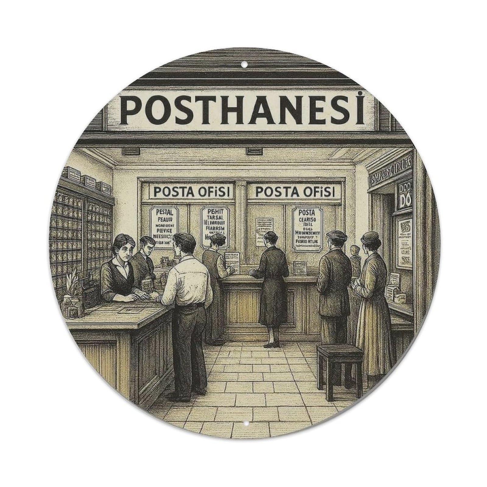 Post Office Interior Scene Metal Tin Sign