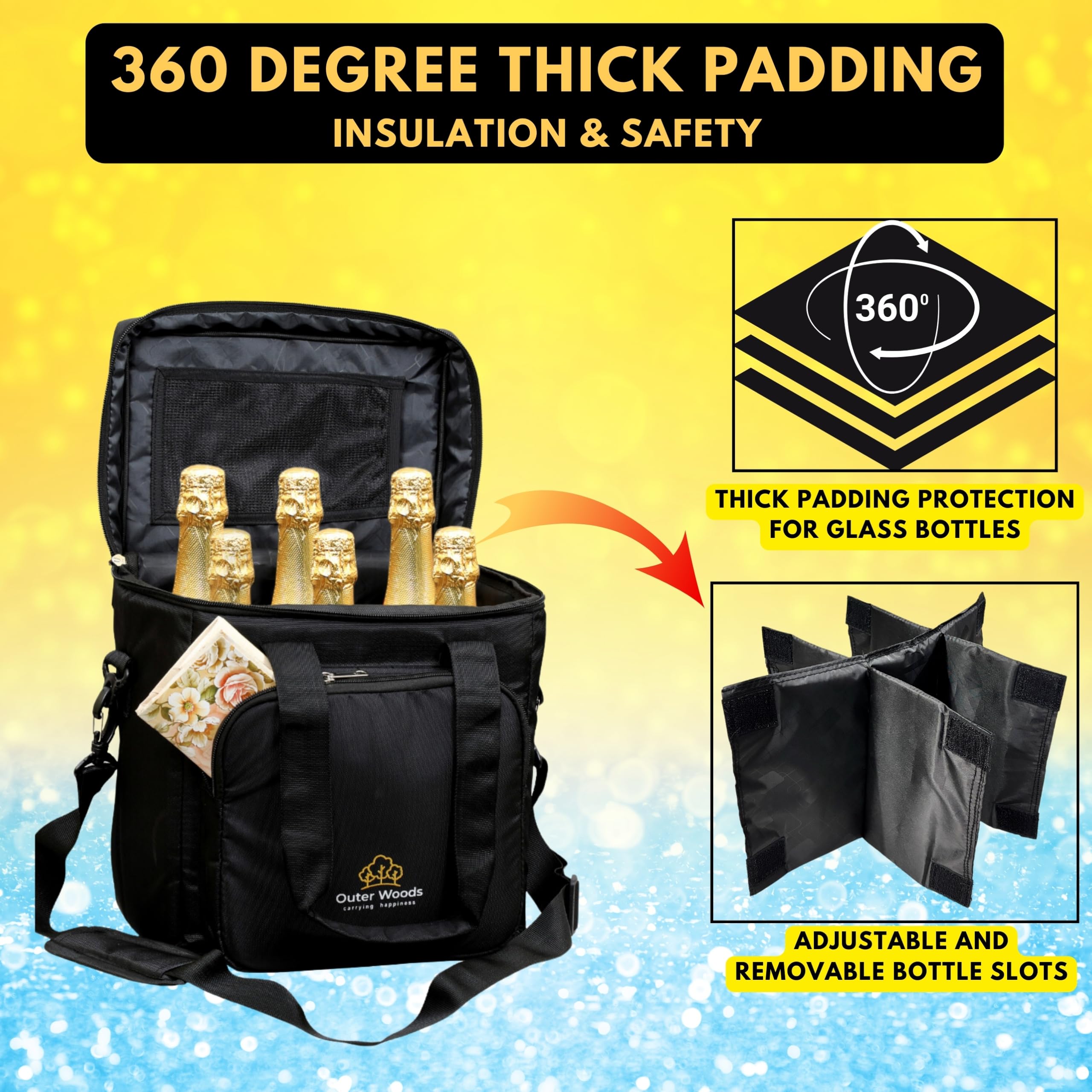 Bolsa térmica aislada para 6 botellas con paquetes de gel de hielo, portador de vino y cerveza, se adapta a 6 botellas de tamaño completo
