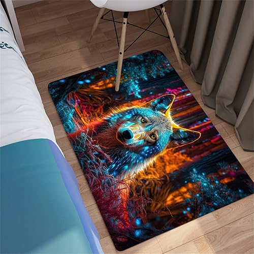 Miniatura 2 de Alfombra de área de lobo para dormitorio, 2 x 3 pies, alfombra bohemia con estampado de lobo para sala de estar, alfombra de área de lobo ultra