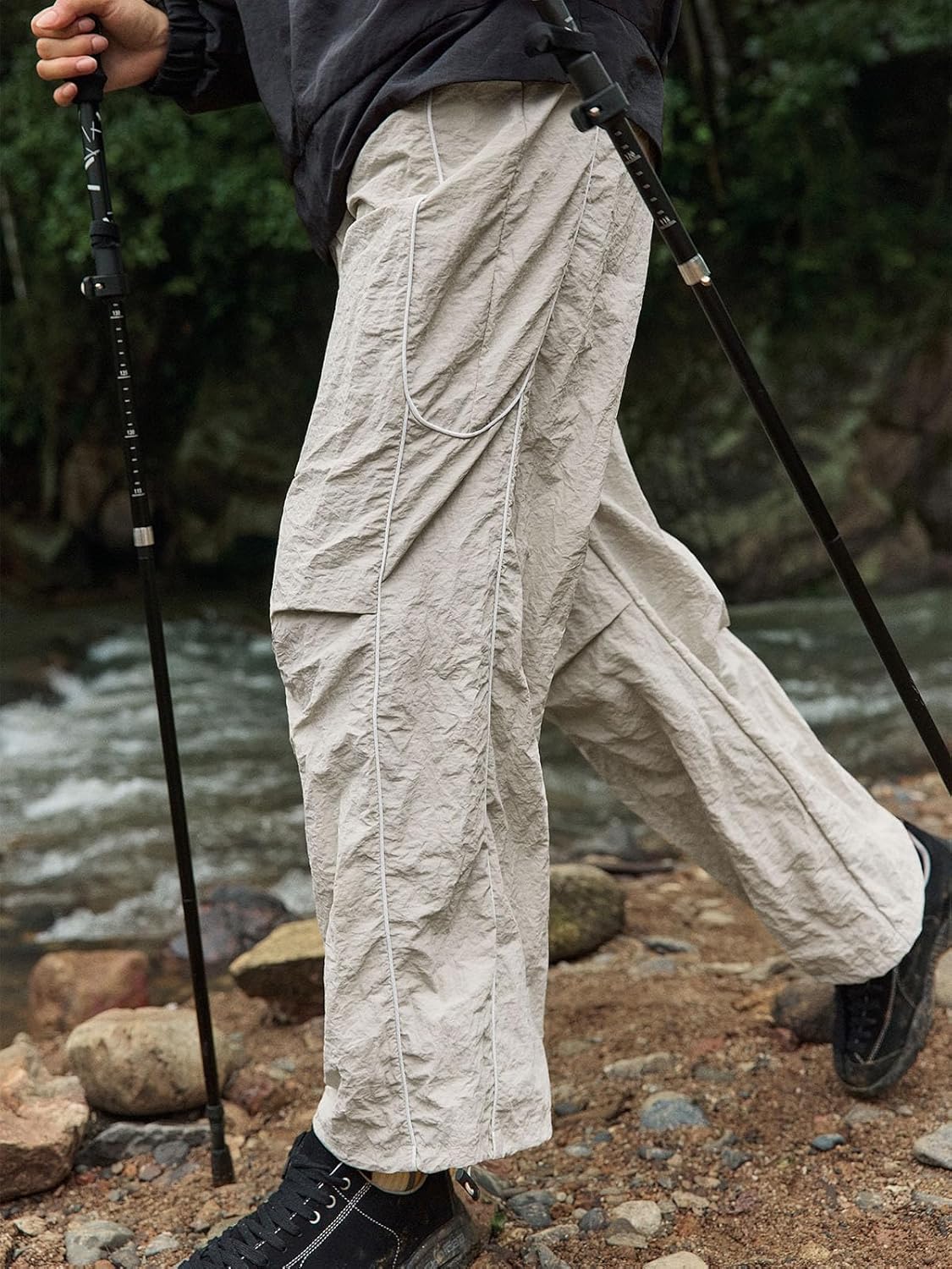 Yousify Womens Baggy Parachute Pants Wide Leg Elastic Waisted Contrast Track Pants Y2K Hiking Jogger Sweatpants with Pockets - Image 3