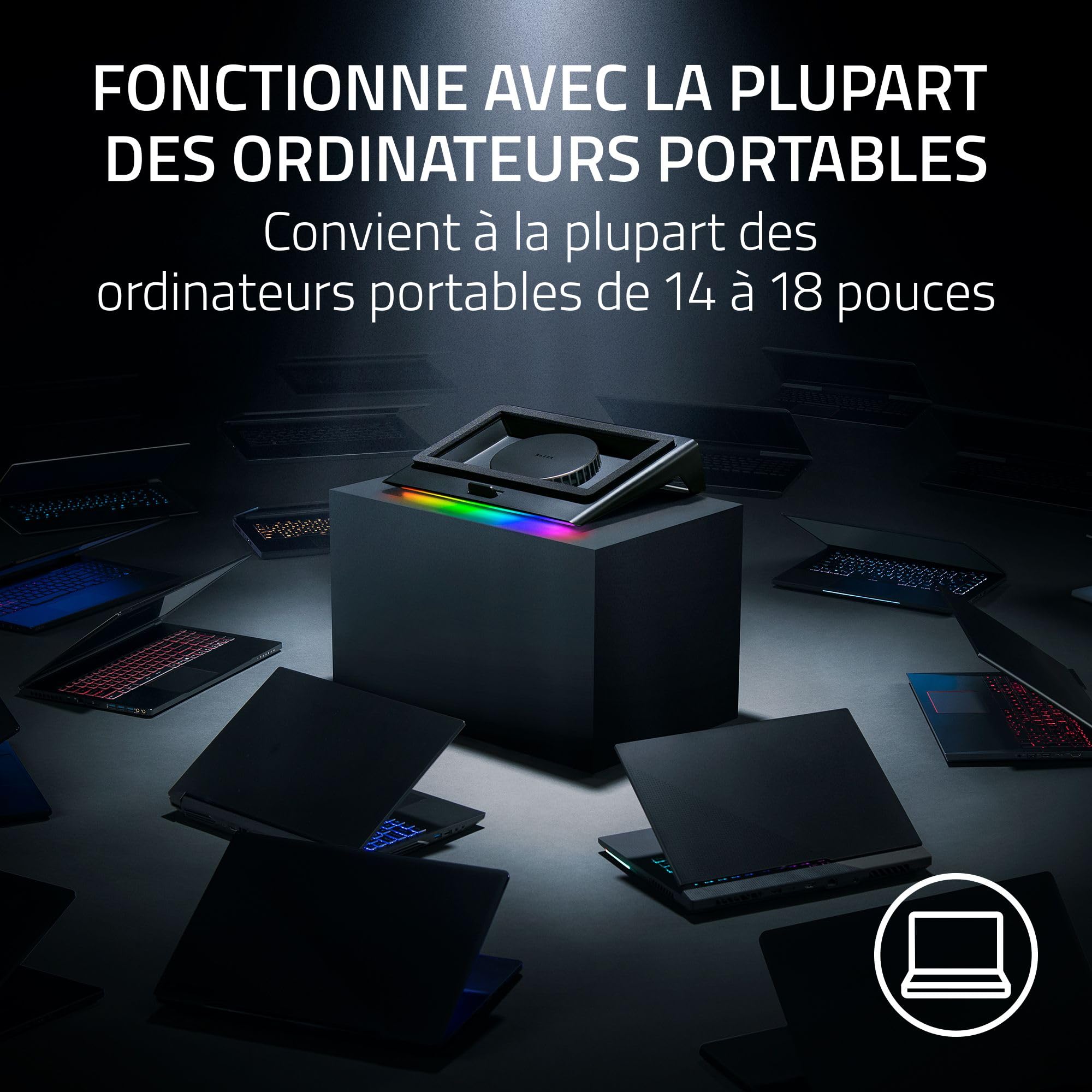 Razer Support de Refroidissement Intelligent pour Ordinateurs Portables 14-18 Pouces Chambre de Pression étanche à l'air Noir