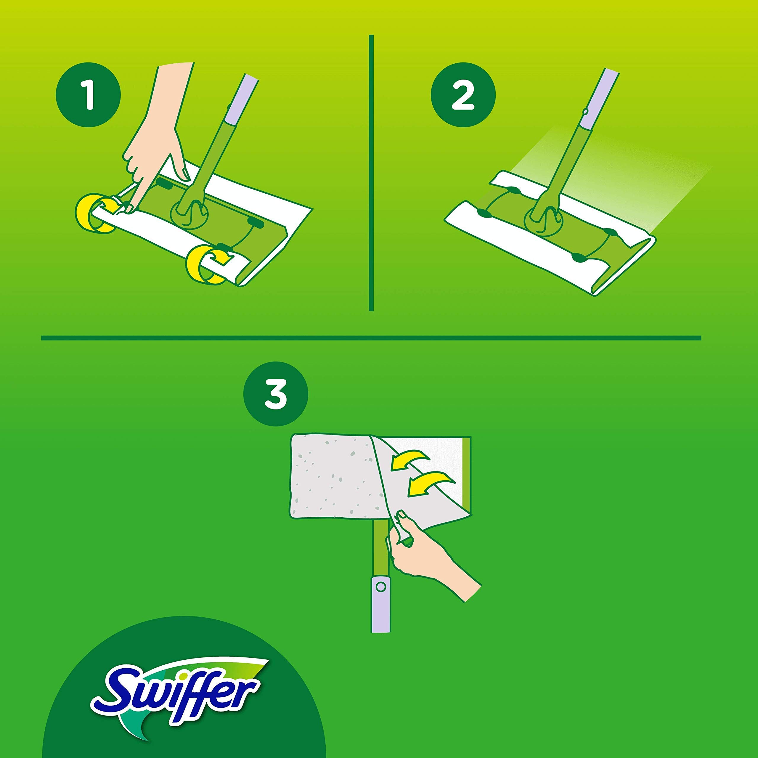 Swiffer - Paños de repuesto para escoba, para atrapar y capturar 3 veces más polvo, suciedad y pelos de una escoba tradicional 198 Unità Verde