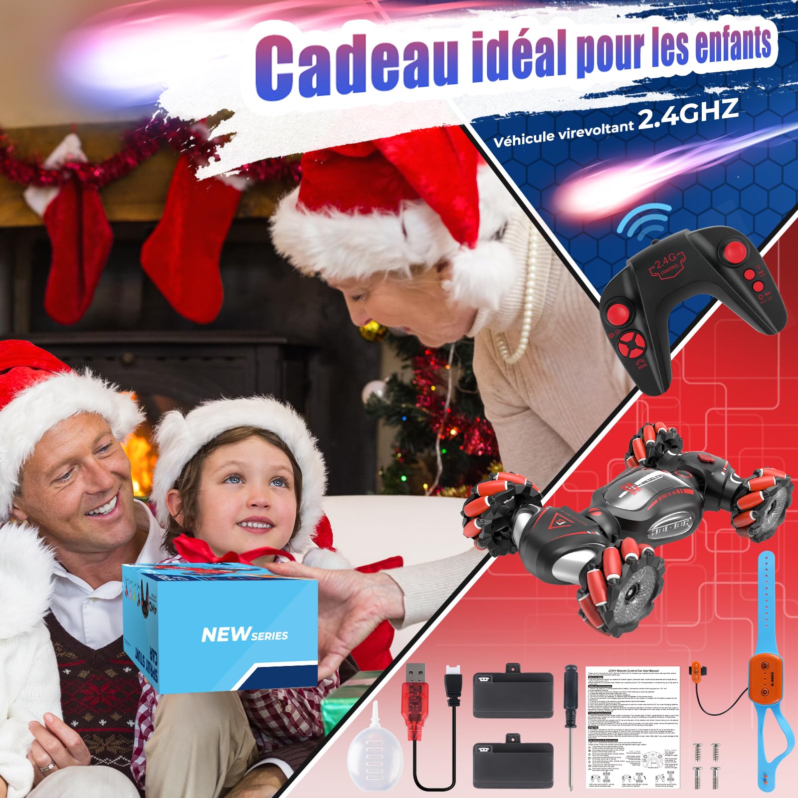 Fosgoit Voiture Télécommandée Jouet Garçon 6 7 8 9 10 11 12 Ans, Voiture Télécommandée Main de Course Cadeau à partir de 6 12 Ans Jouet Garçon Fille Enfant, RC avec Spray Lumière LED