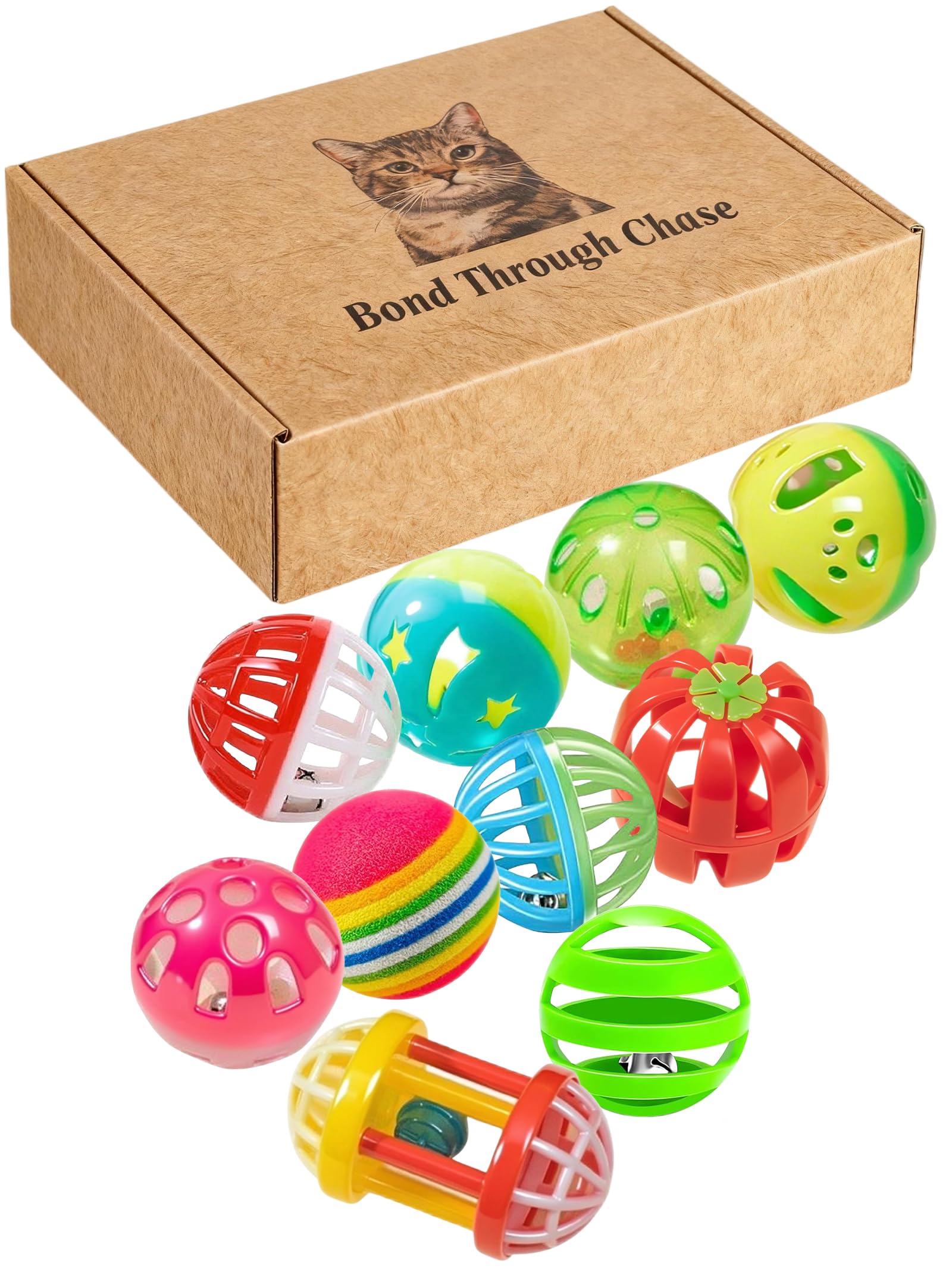 DIYUQISHI 10-Pack Cat Toy Balls for Indoor Cats and Kittens, Playful Bat (1.5'' - 2.2'')