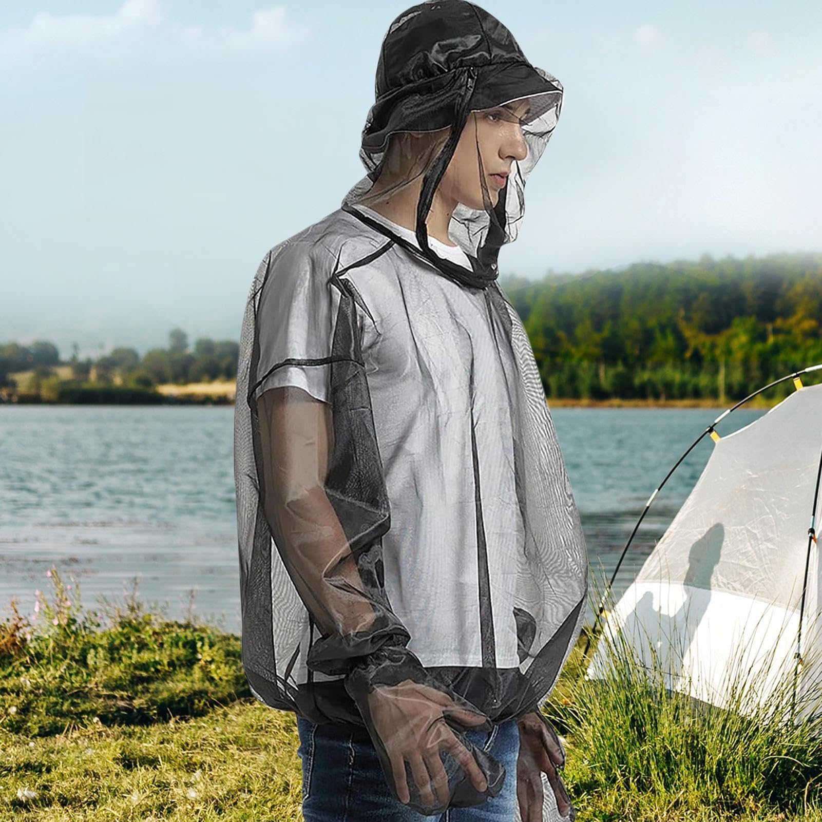 Maglietta anti-zanzara – Tuta con rete protettiva – Accessori da campagna traspiranti per avventure escursionismo pesca viaggi attività all'aperto unisex