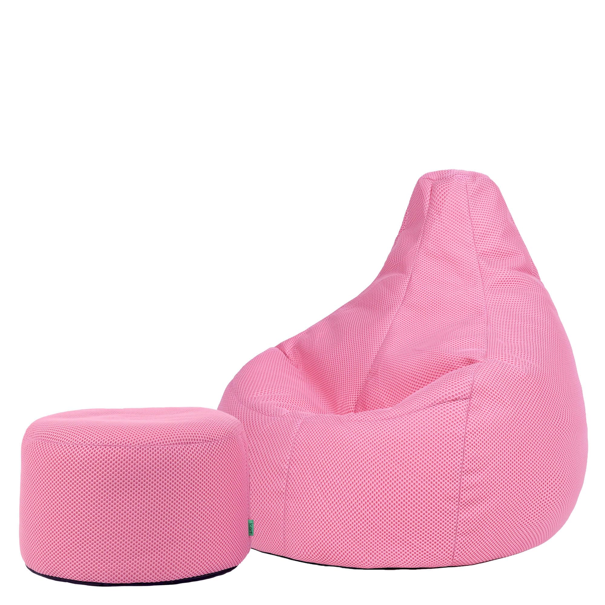 icon Performance Mesh Gaming Bean Bag Chair and Footstool, Light Pink, Large Adult Bean Bag with Filling Included, Comfy Chair, Bedroom Furniture, Gamer Gifts, Gaming Room, Gaming Room Accessories